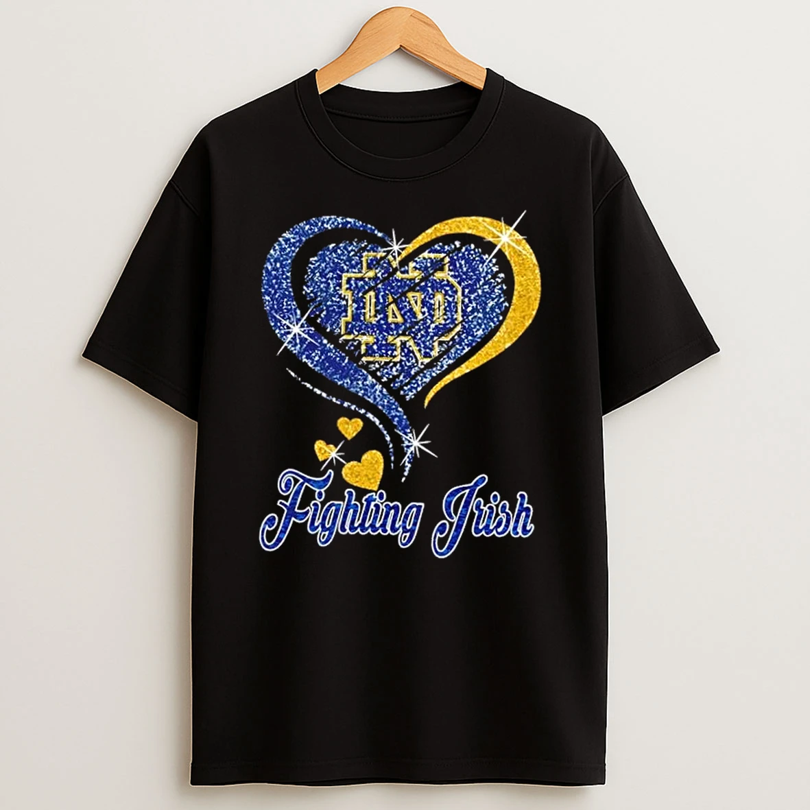 Notre Dame Fighting Irish Football In Glitter Heart Fans T Shirt
