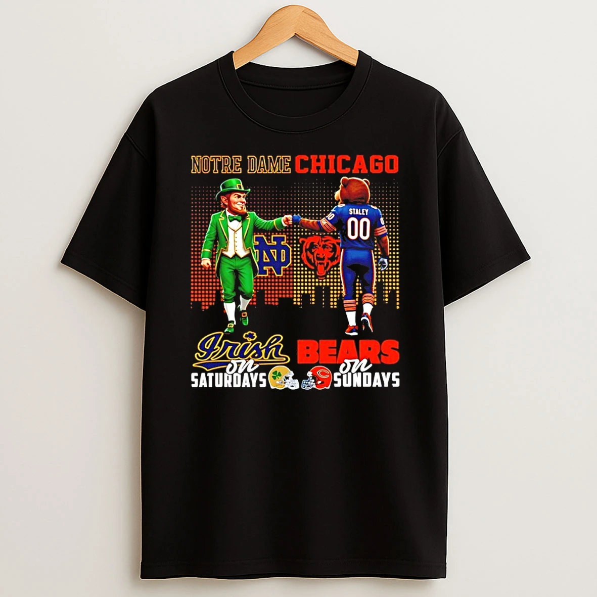 Notre Dame Fighting Irish On Saturdays Vs Chicago Bears On Sundays City Skyline T Shirt