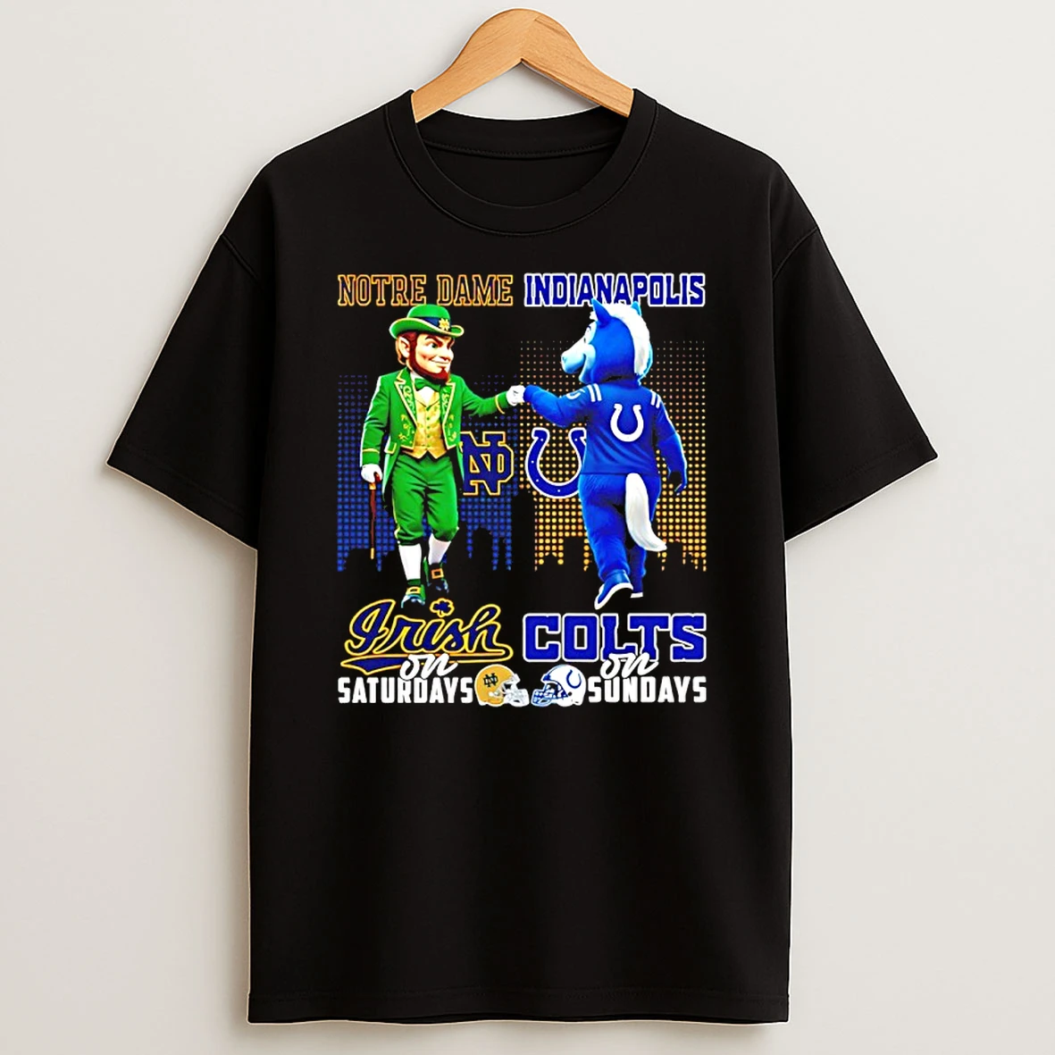 Notre Dame Fighting Irish On Saturdays Vs Indianapolis Colts On Sundays Mascot Skyline T Shirt