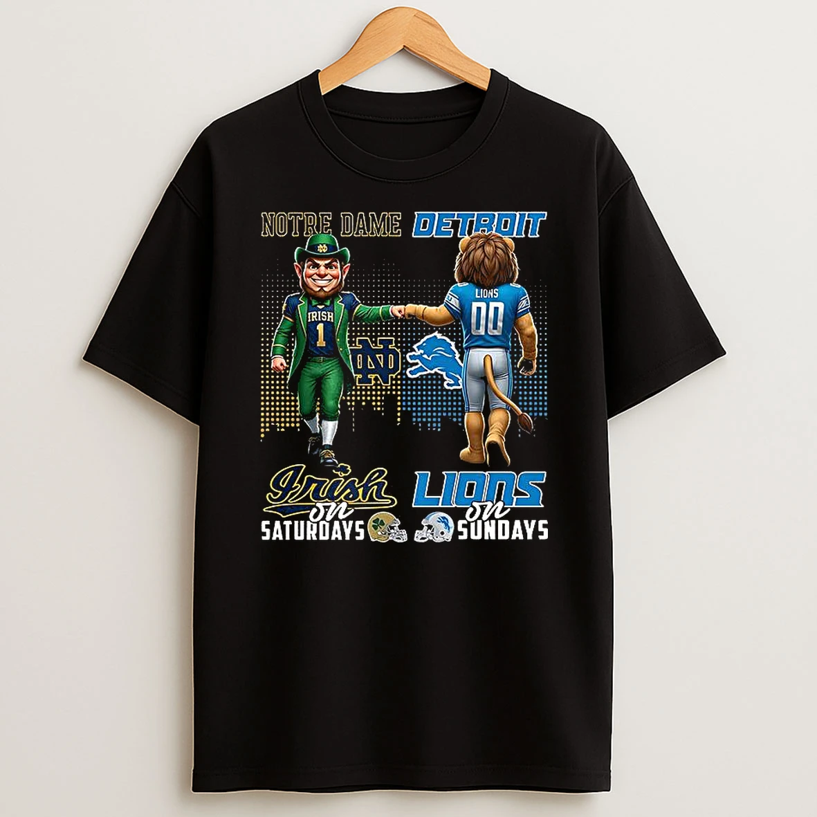 Notre Dame Fighting Irish On Saturdays Vs Detroit Lions On Sundays Mascot T Shirt
