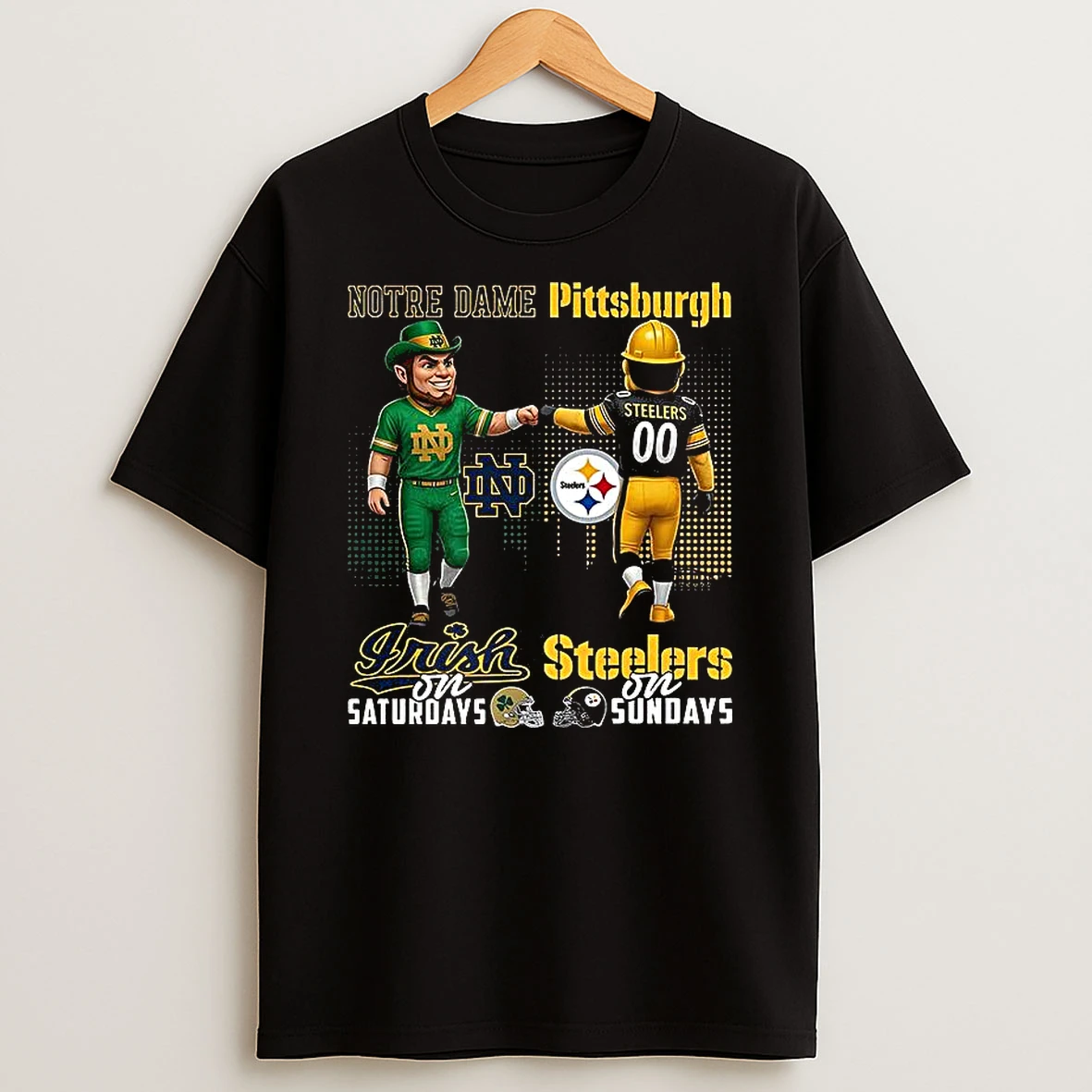 Notre Dame Fighting Irish On Saturdays Vs Pittsburgh Steelers On Sundays Mascot T Shirt