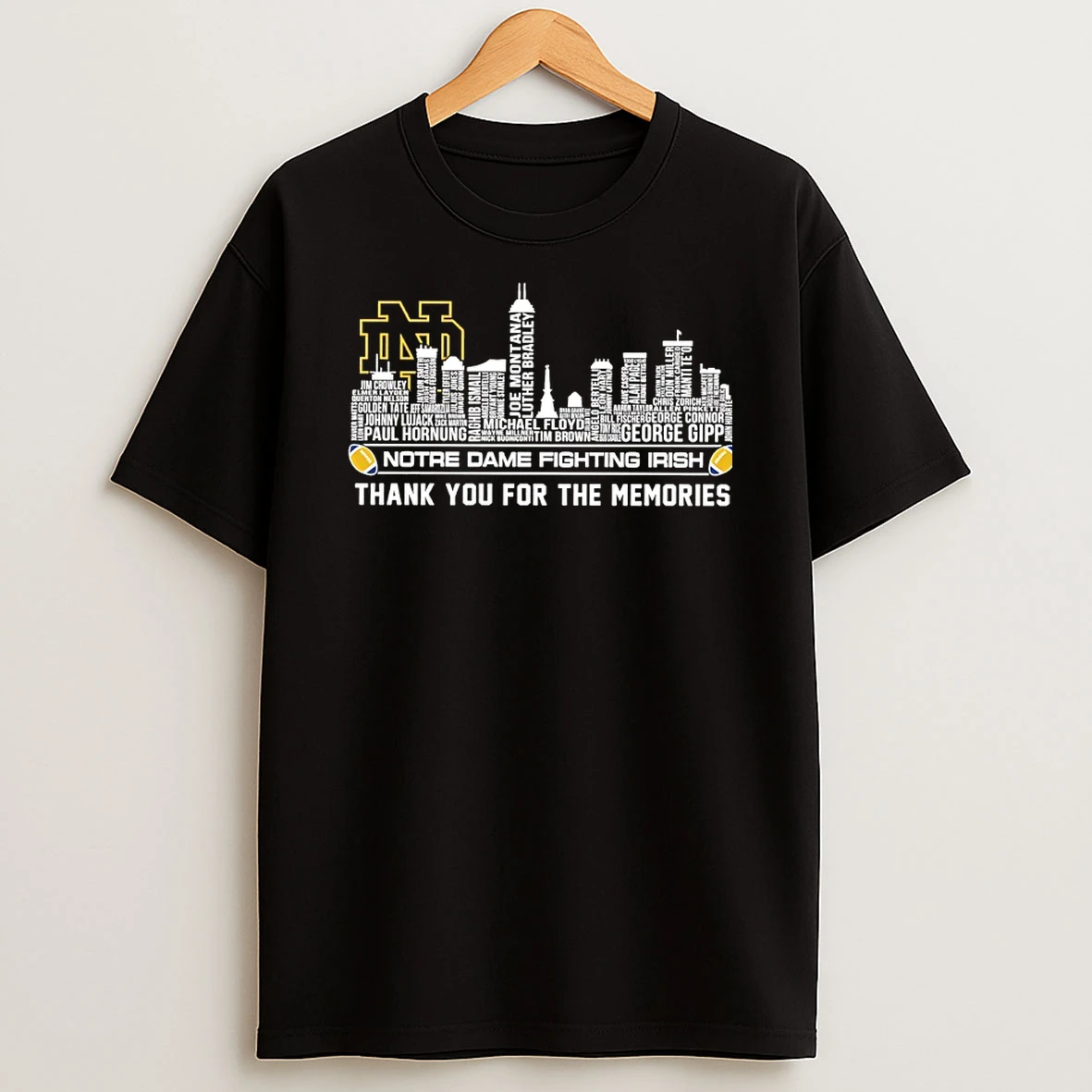 Notre Dame Fighting Irish Players Names City Skyline Thank You For The Memories T Shirt