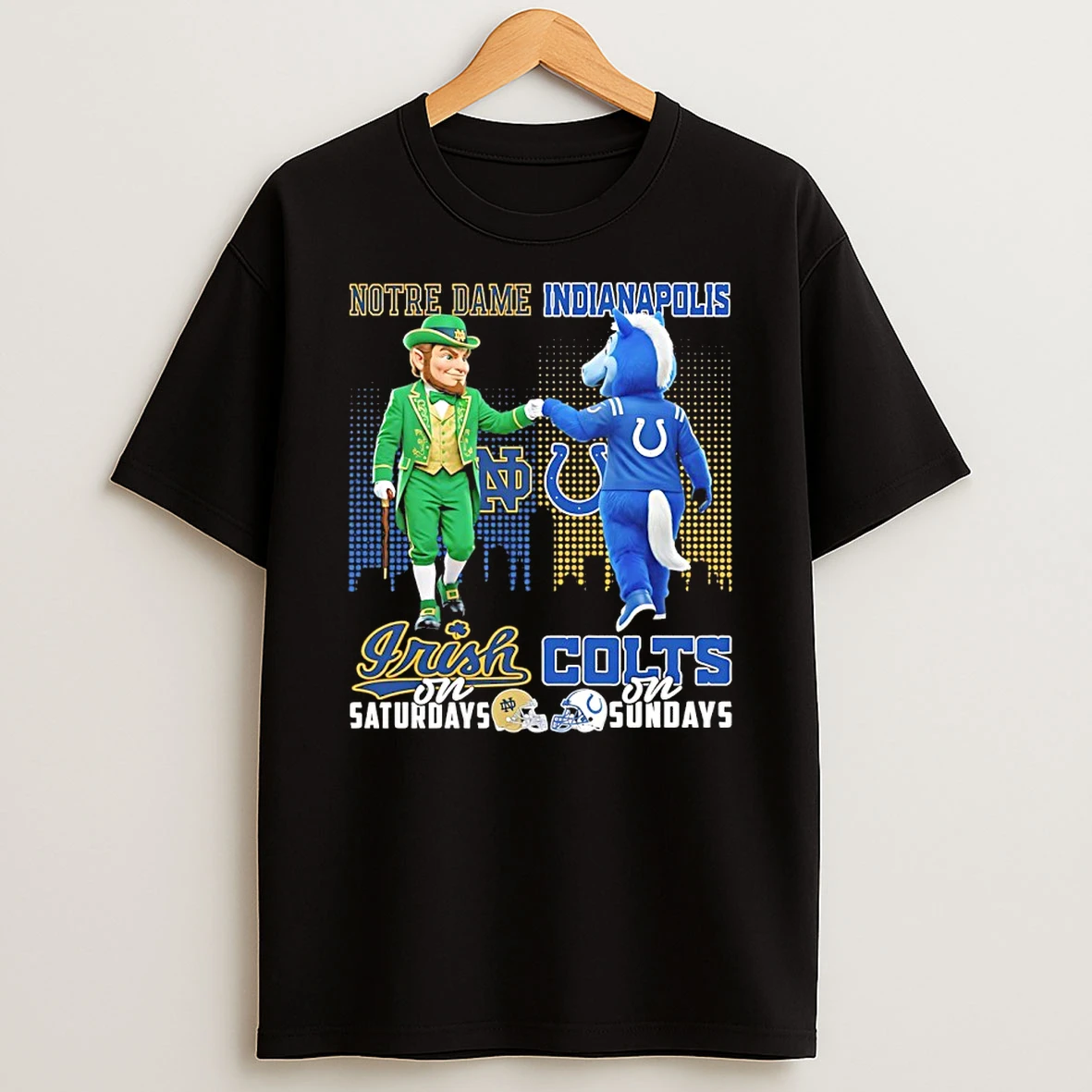 Notre Dame Irish On Saturday And Indianapolis Colts On Sundays Skyline Mascot T Shirt