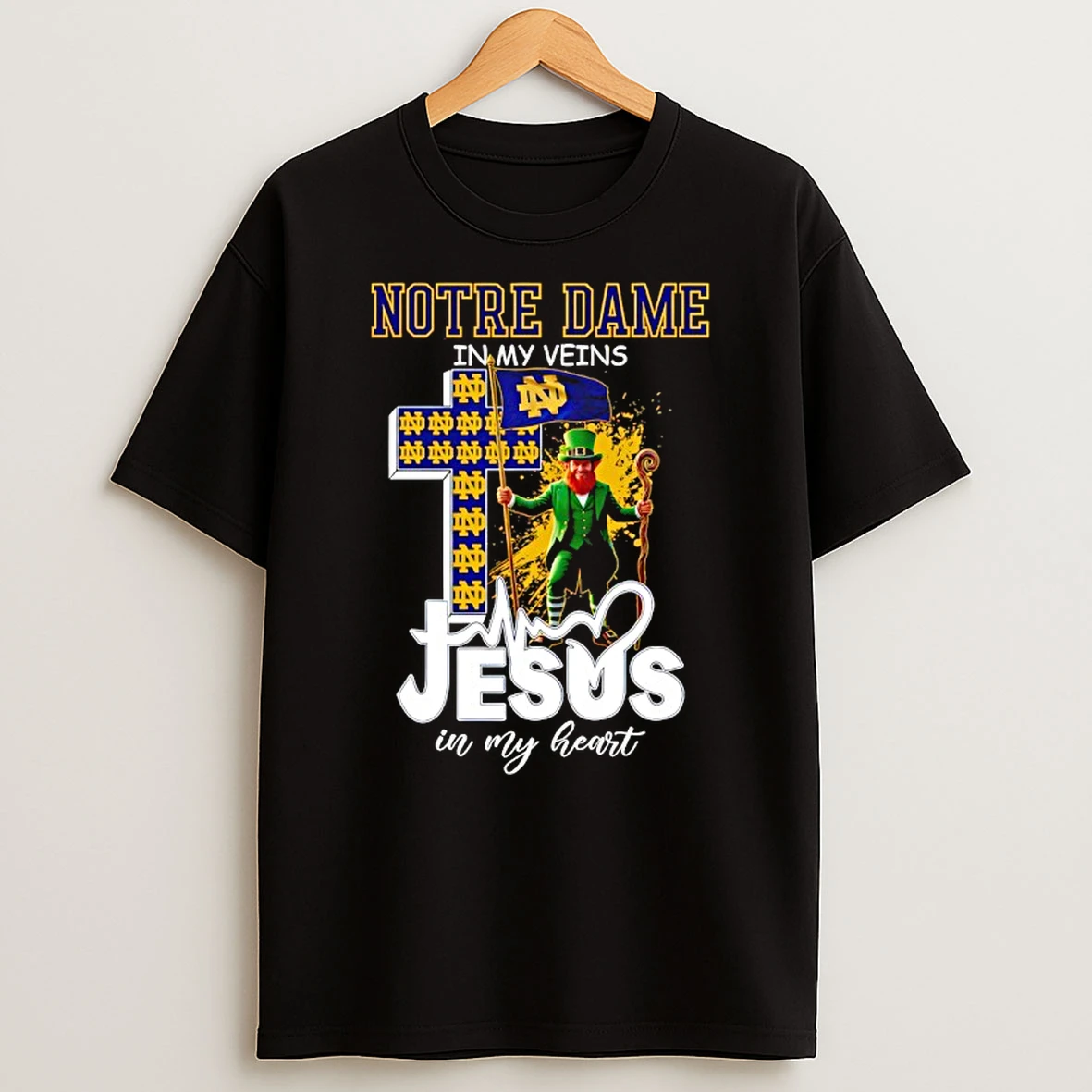 Notre Dame In My Veins Jesus In My Heart Flag T Shirt