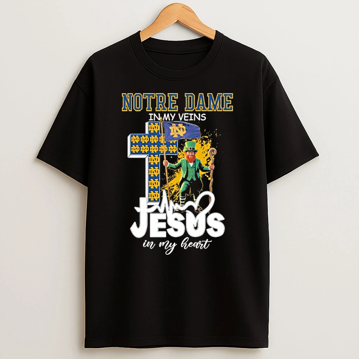 Notre Dame In My Veins Jesus In My Heart Mascot Flag T Shirt