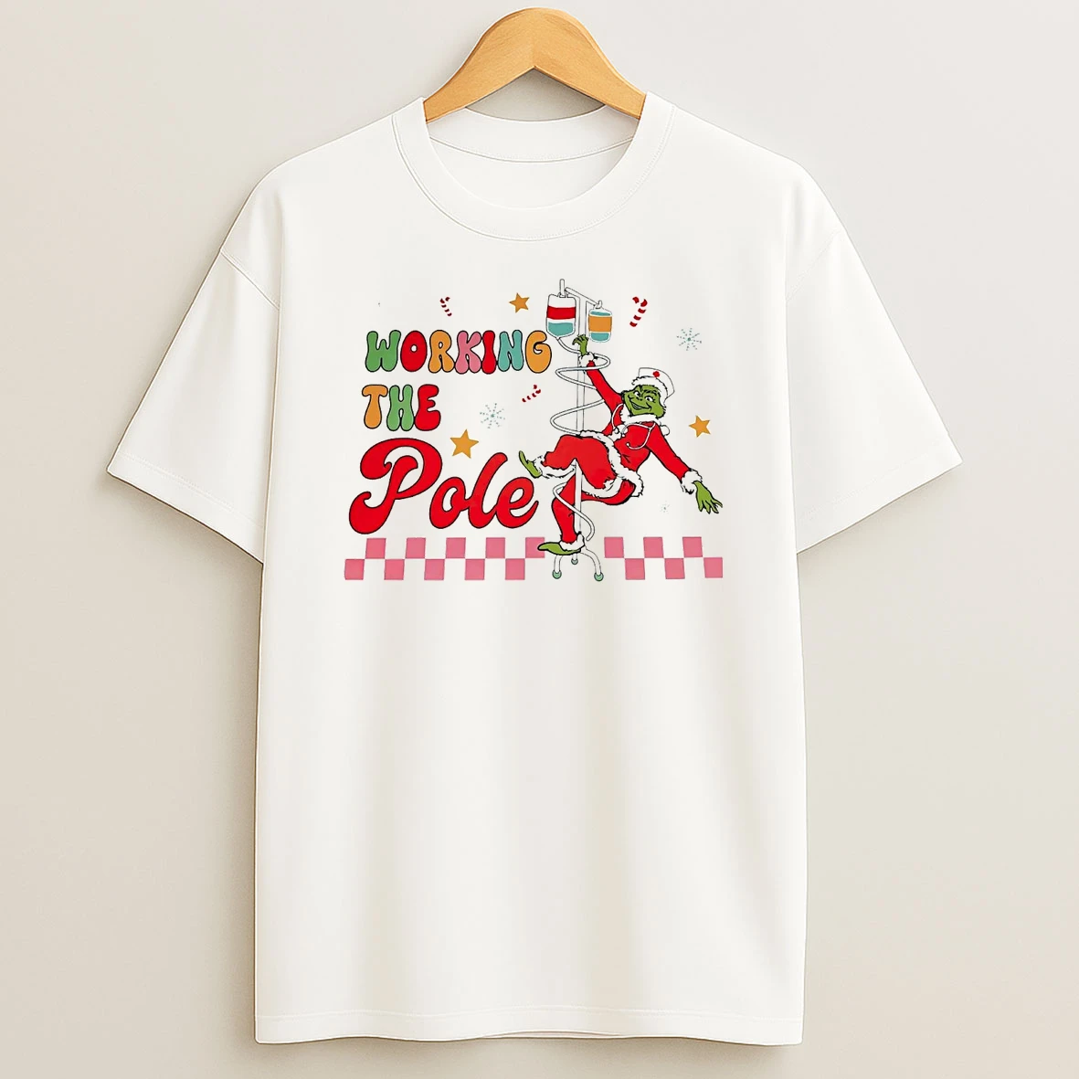 Nurse Grinch Working The Pole Christmas T Shirt