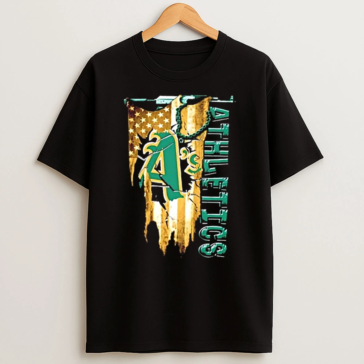 Oakland Athletics Baseball Battle Shattered Usa Flag Rip Design T Shirt