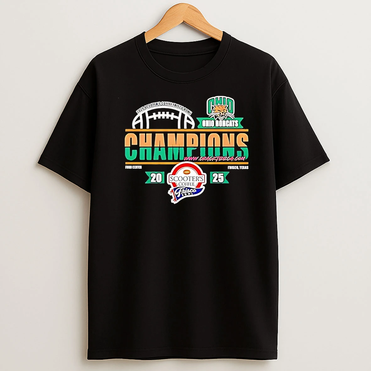 Ohio Bobcats 2025 Scooters Coffee Frisco Bowl Champions Logo T Shirt