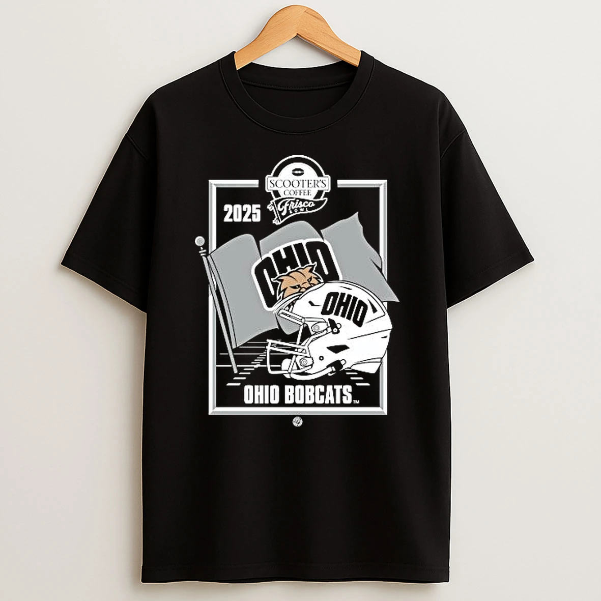Ohio Bobcats 2025 Scooters Coffee Frisco Bowl Helmet Logo T Shirt