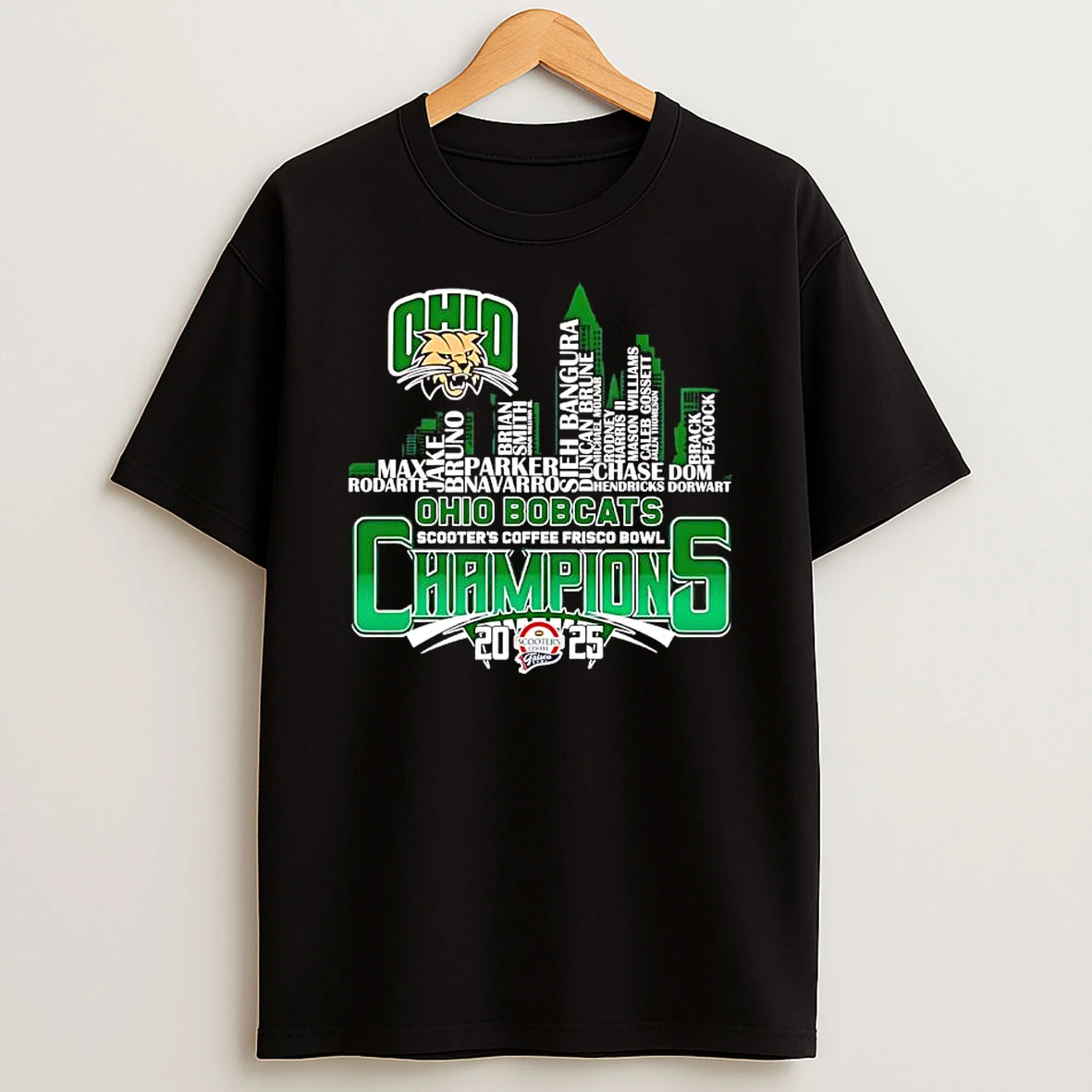 Ohio Bobcats Scooters Coffee Frisco Bowl 2025 Champions Skyline T Shirt