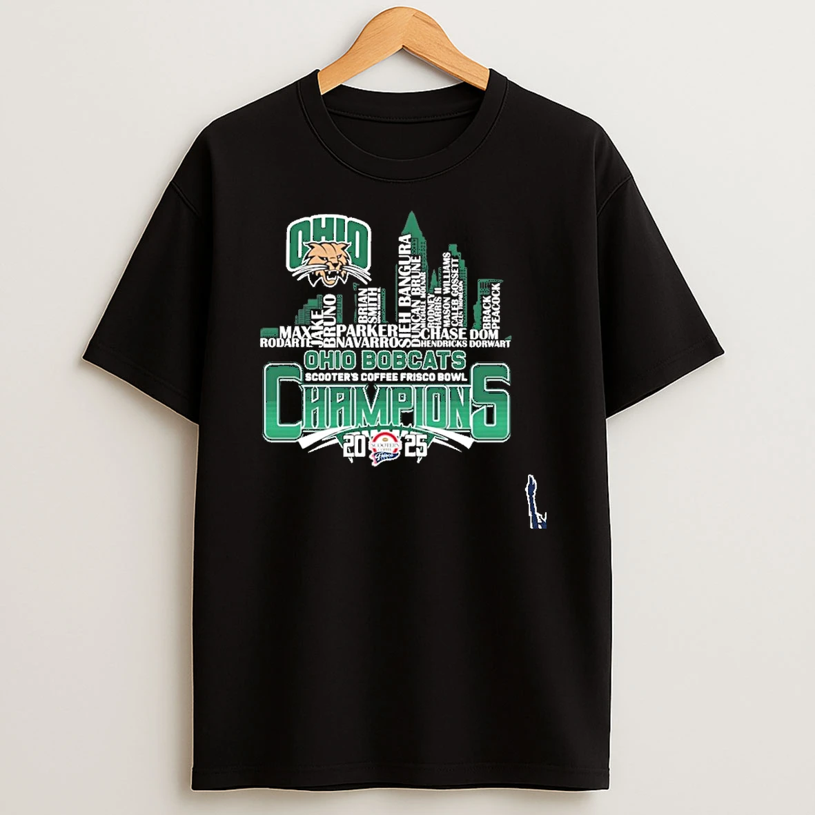 Ohio Bobcats Skyline Player Name 2025 Frisco Bowl Champions T Shirt