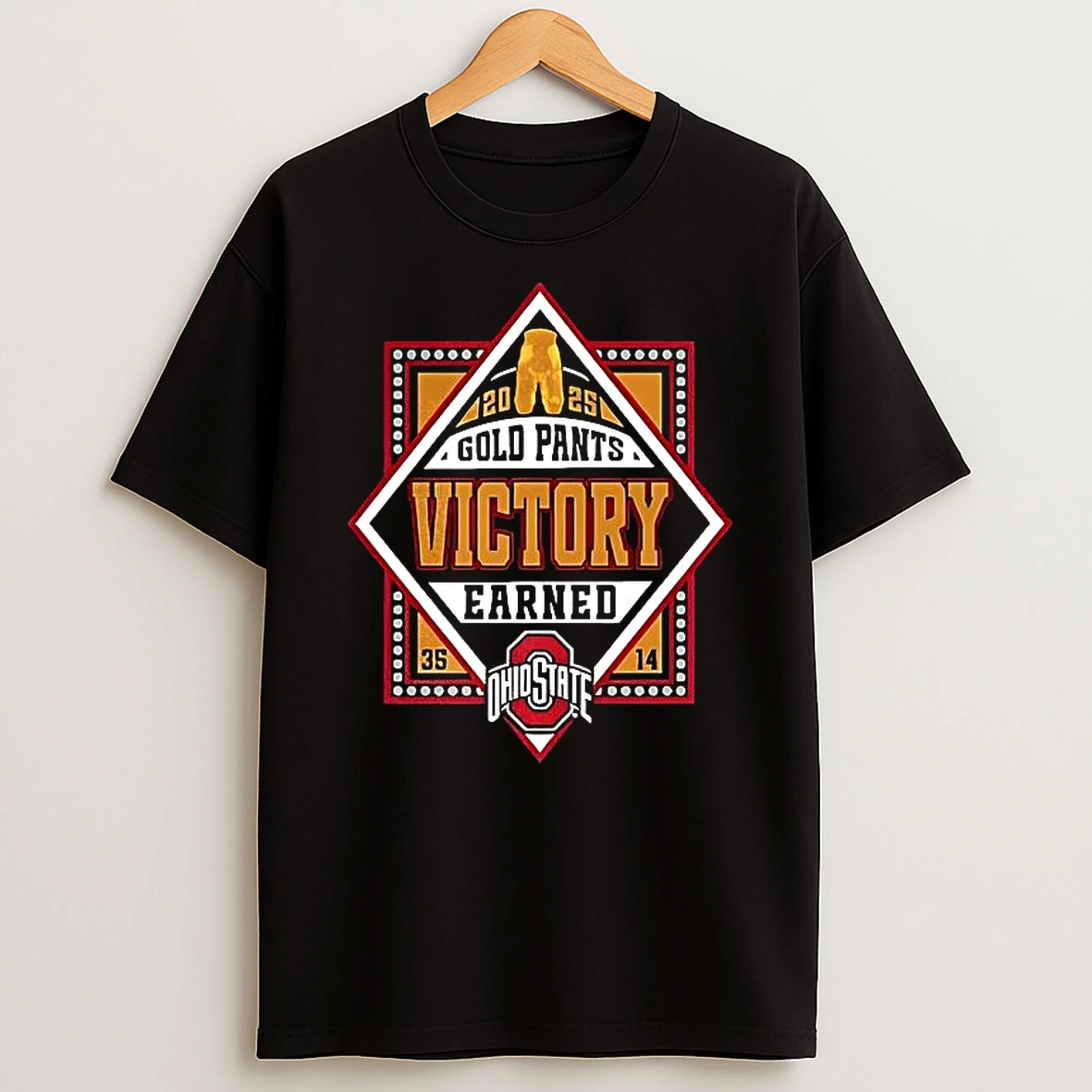 Ohio State Buckeyes 2025 Gold Pants Victory Earned T Shirt