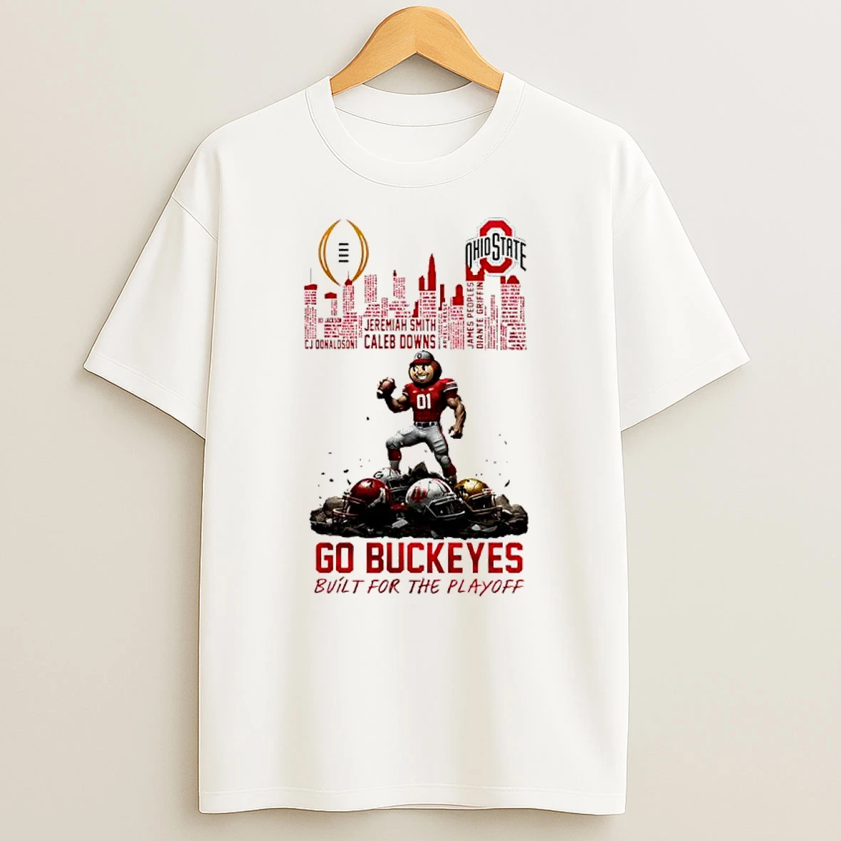 Ohio State Buckeyes Bulit For Playoff 2025 2026 Cfp Mascot Skyline T Shirt