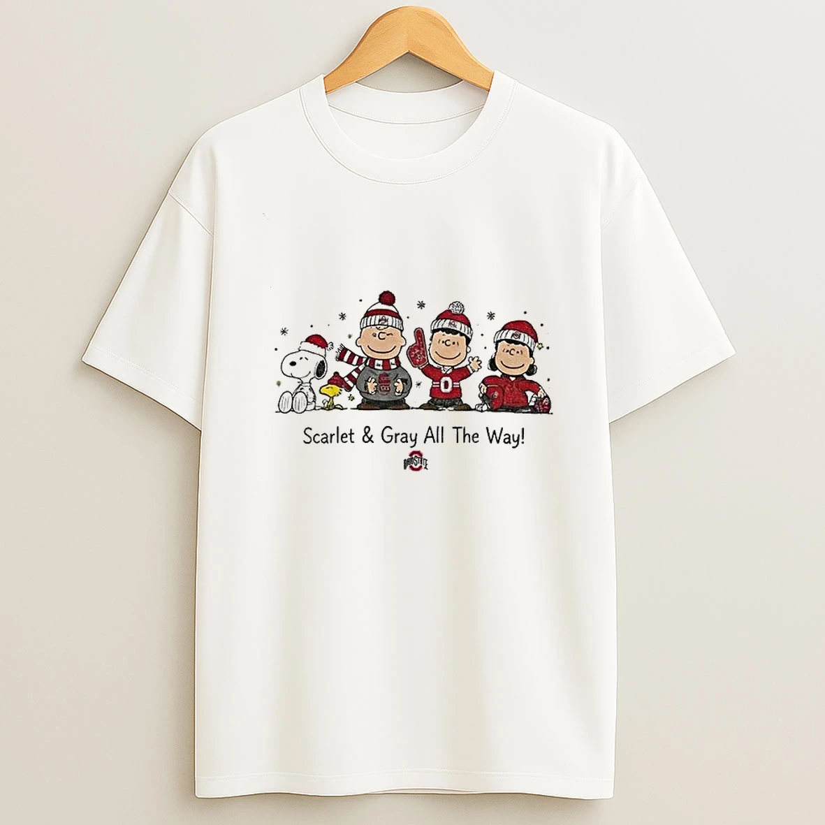 Ohio State Buckeyes Christmas Family Scarlet Gray All The Way T Shirt