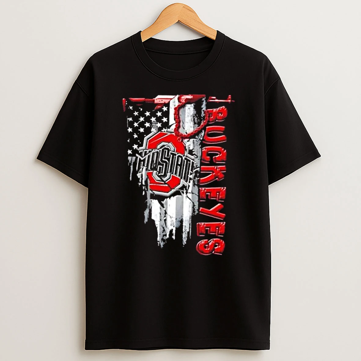 Ohio State Buckeyes Football Battle Shattered Usa Flag Rip Design T Shirt