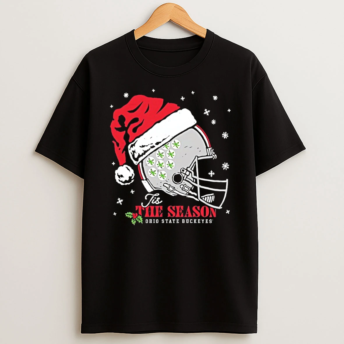 Ohio State Buckeyes Tis The Season For Playoff Football Helmet Santa T Shirt