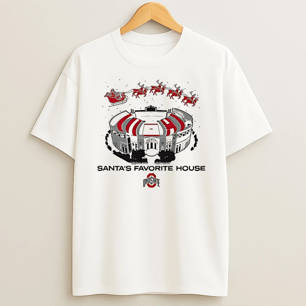 Ohio State Buckeyes Football Ohio Stadium Santas Favorite House Christmas T Shirt