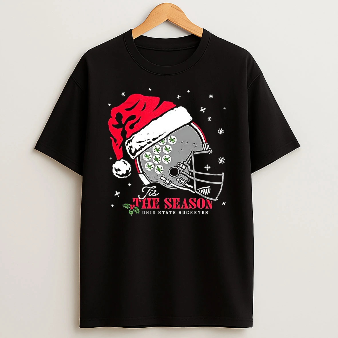 Ohio State Buckeyes Football Santa Helmet Tis The Season Christmas T Shirt