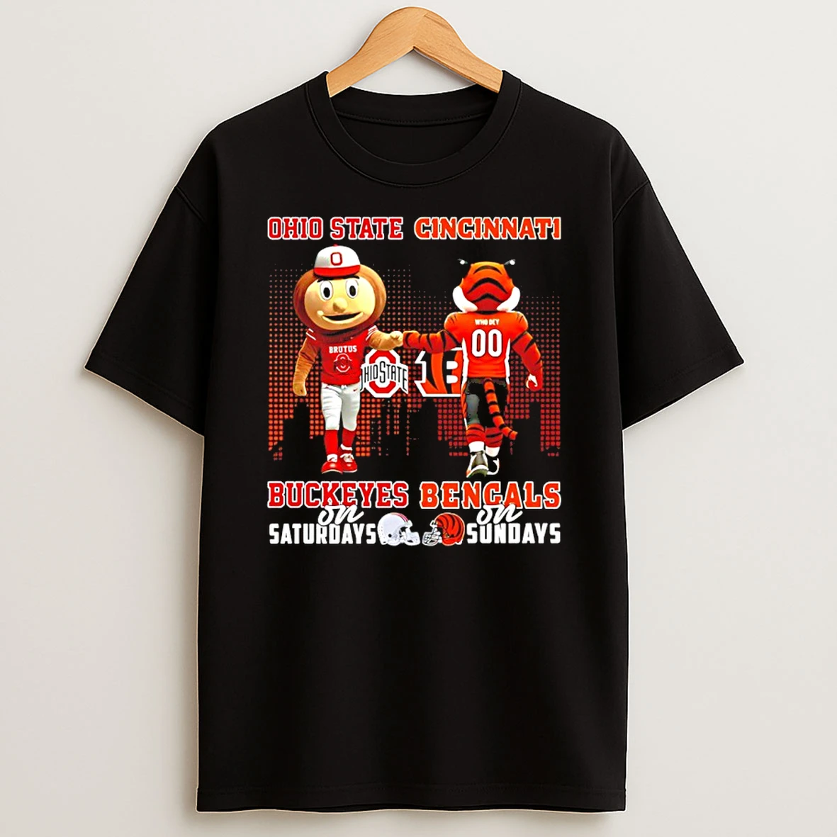 Ohio State Buckeyes On Saturdays Vs Cincinnati Bengals On Sundays Mascot Skyline T Shirt