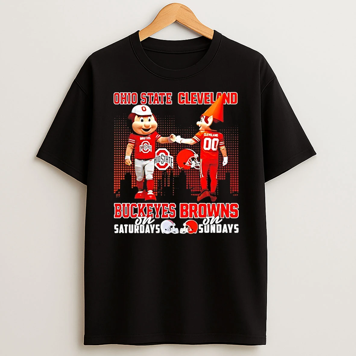 Ohio State Buckeyes On Saturdays Vs Cleveland Browns On Sundays Mascot Skyline T Shirt