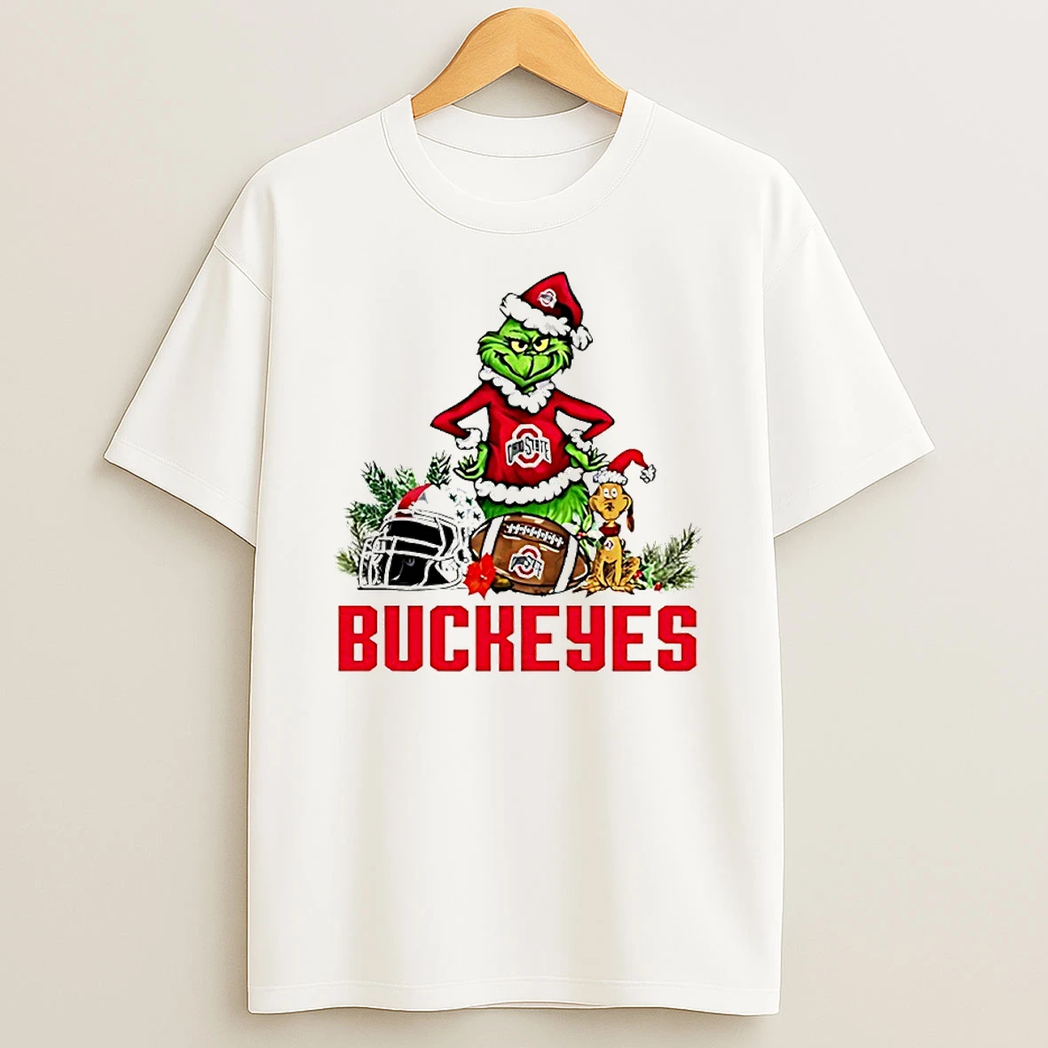 Ohio State Buckeyes With Grinch And Max Dog Christmas T Shirt