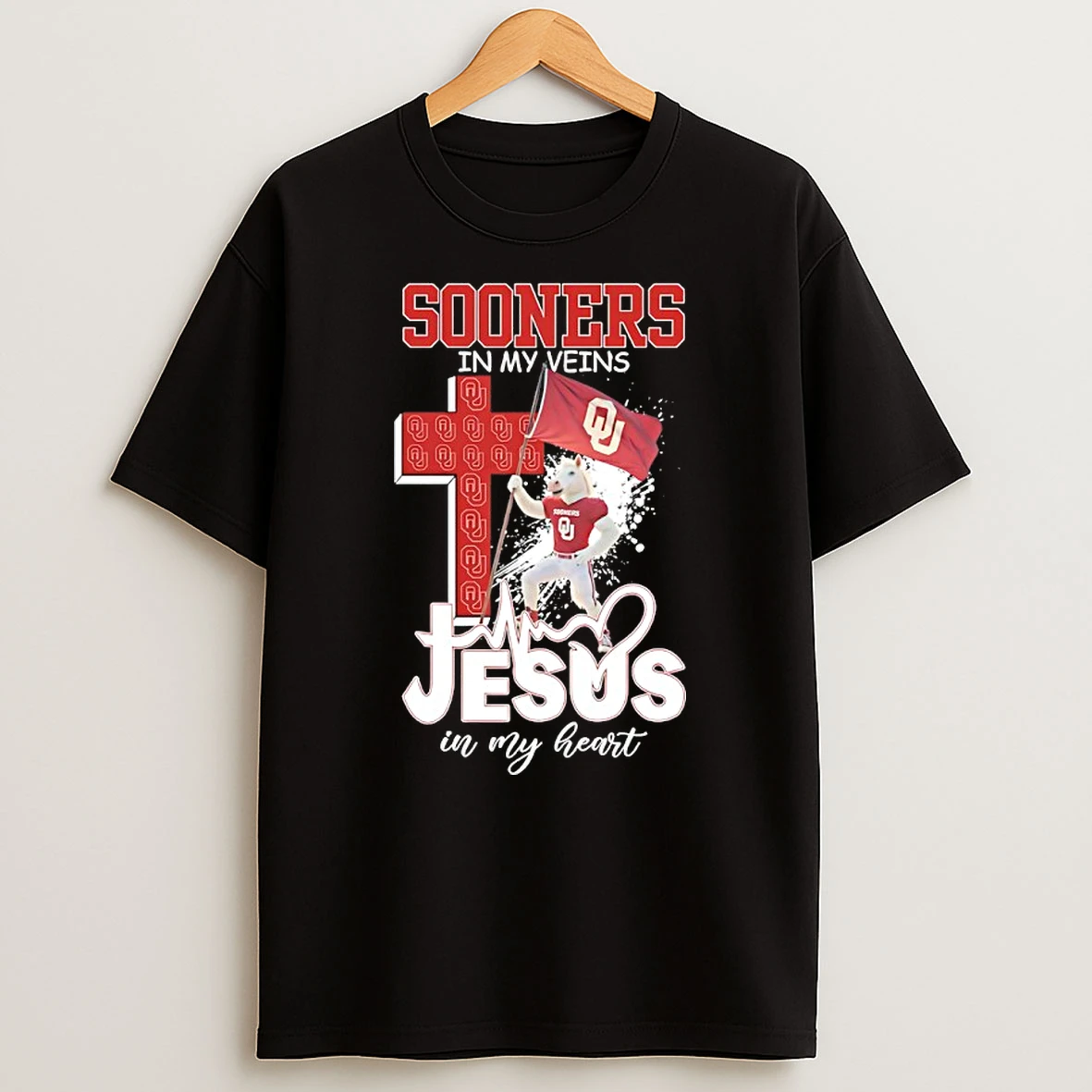 Oklahoma Sooners Cross In My Veins Jesus In My Heart Mascot T Shirt