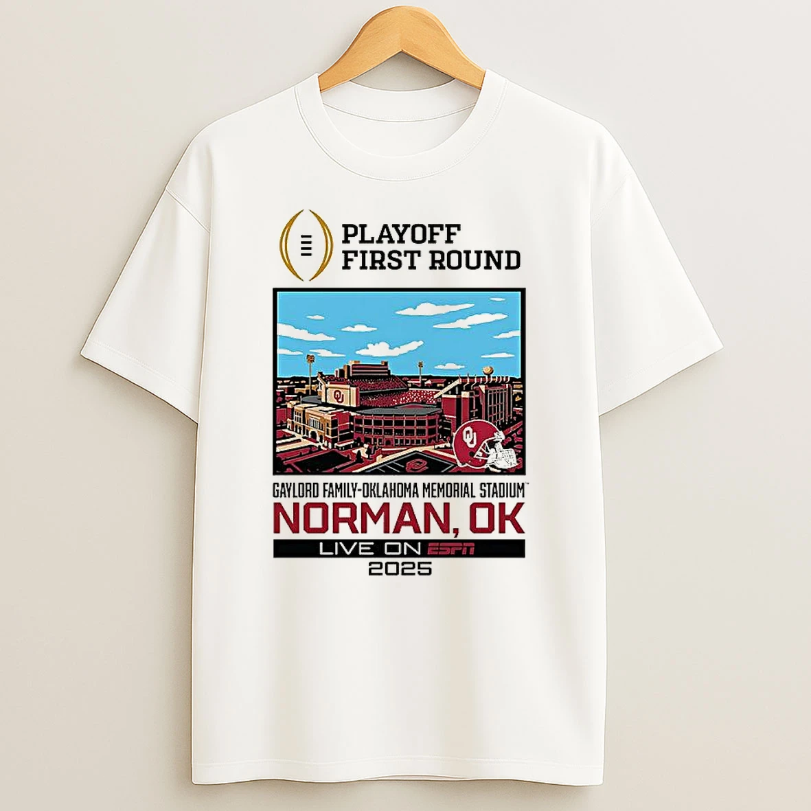 Oklahoma Sooners Ncaa Cfp 2025 First Round Live From Gaylord Family Stadium T Shirt
