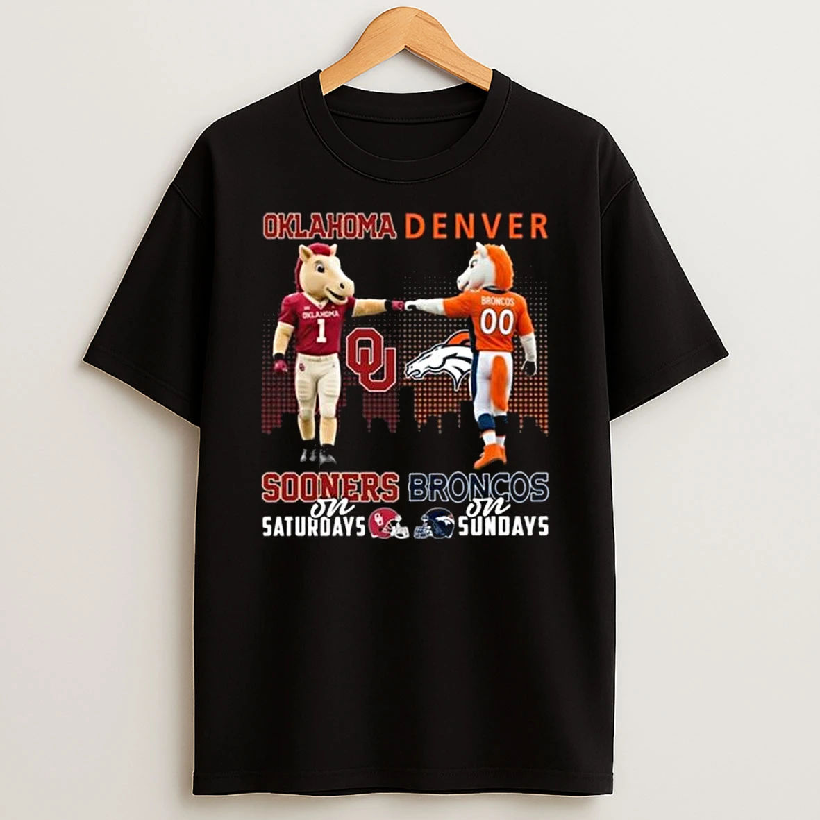 Oklahoma Sooners On Saturdays X Denver Broncos On Sundays Mascot 2025 T Shirt
