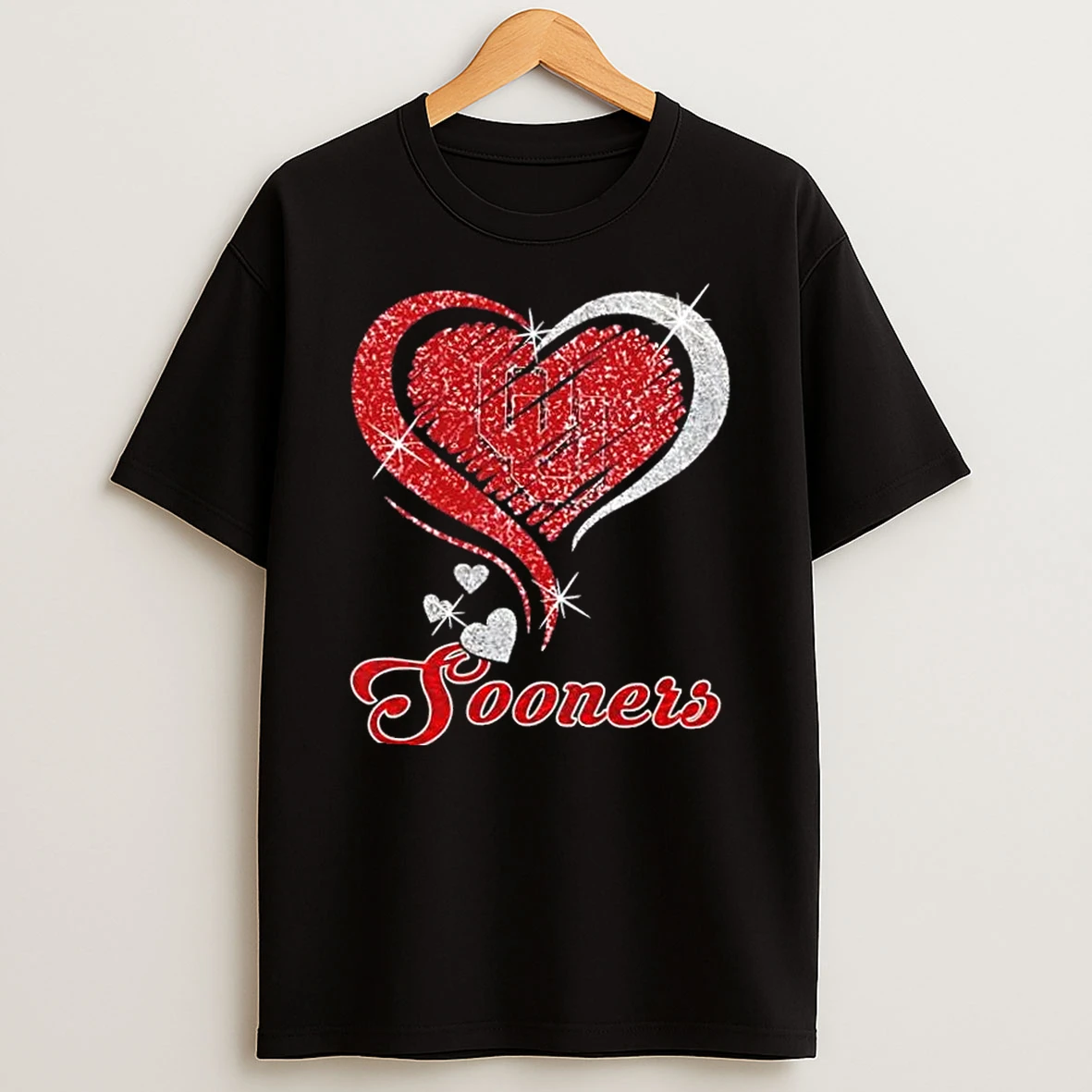Oklahoma Sooners Football In Glitter Heart Fans T Shirt