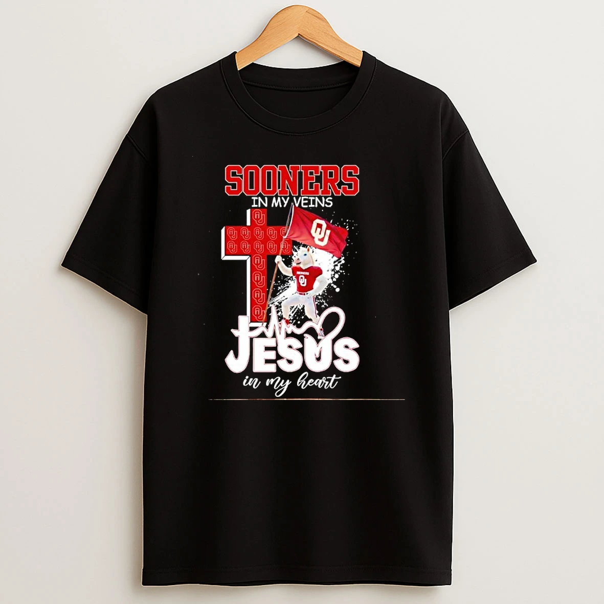 Oklahoma Sooners Football In My Veins Jesus In My Heart Mascot Flag T Shirt