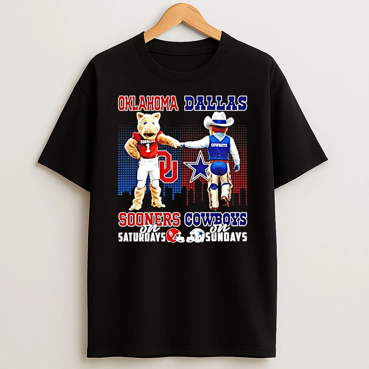 Oklahoma Sooners On Saturdays Vs Dallas Cowboys On Sundays Mascot Skyline T Shirt