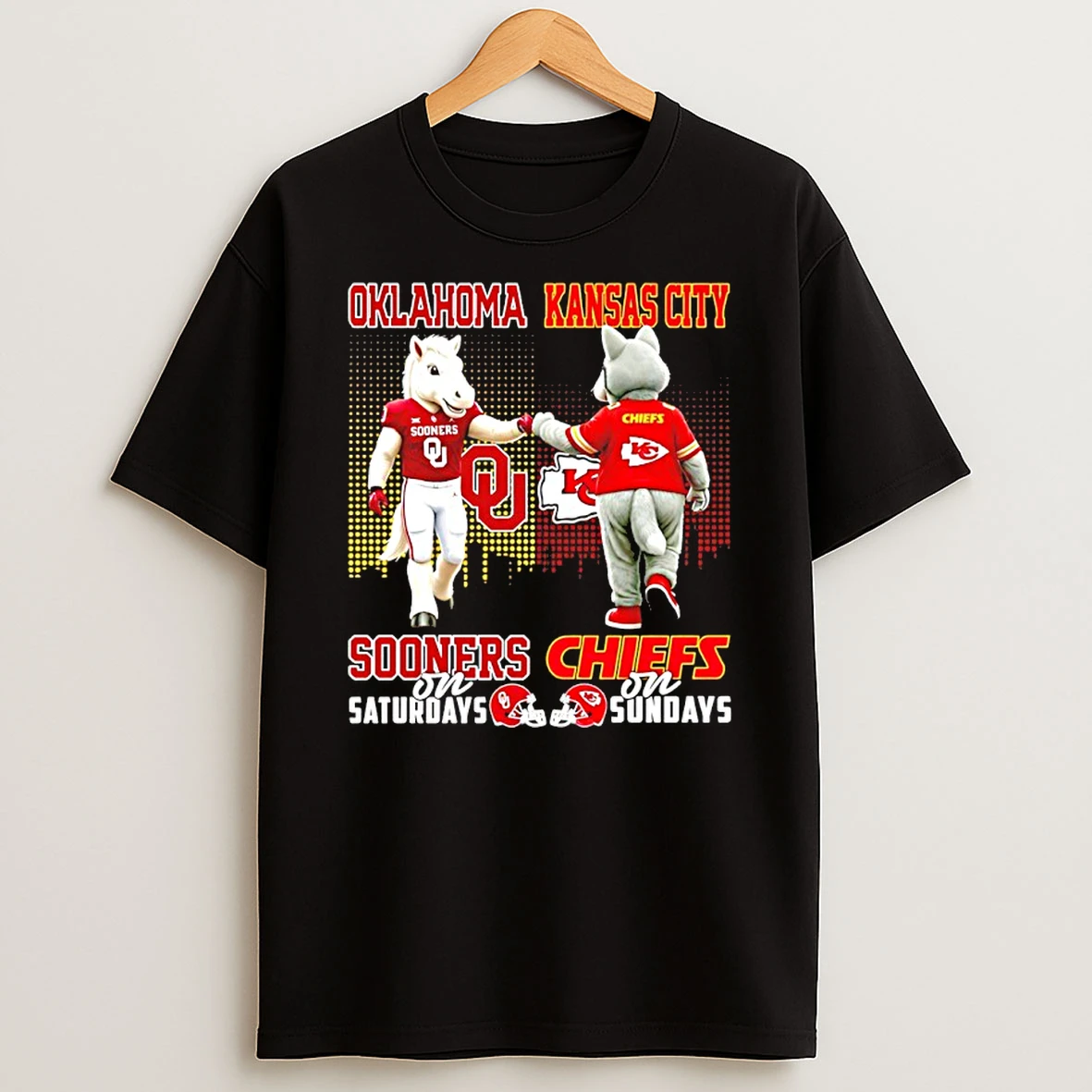 Oklahoma Sooners On Saturdays Vs Kansas City Chiefs On Sundays Mascot Skyline T Shirt