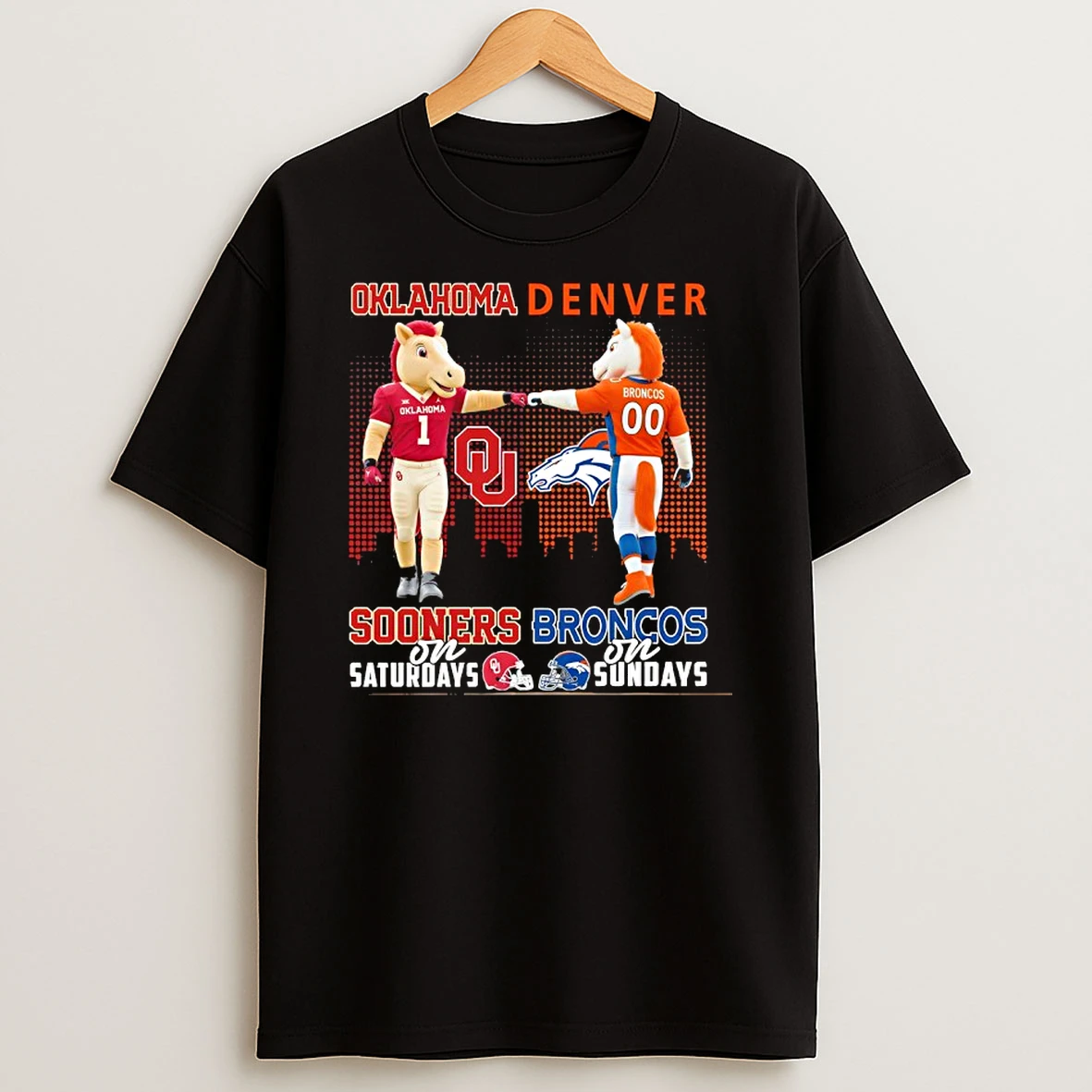 Oklahoma Sooners On Saturdays X Denver Broncos On Sundays Mascot T Shirt