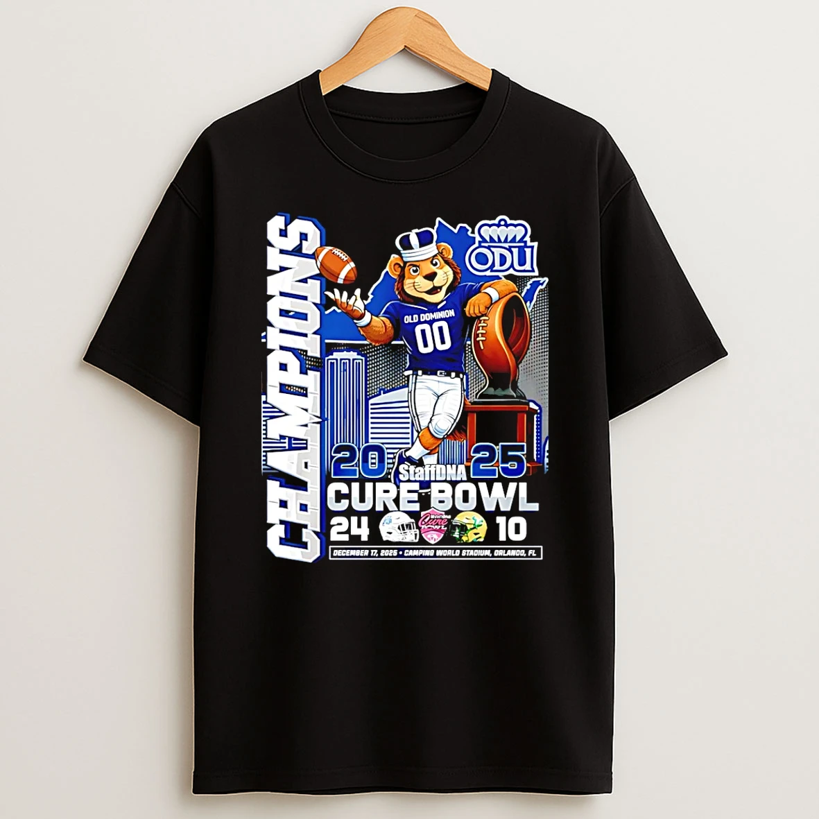 Old Dominion Monarchs 2025 Cure Bowl Champions Mascot Score T Shirt