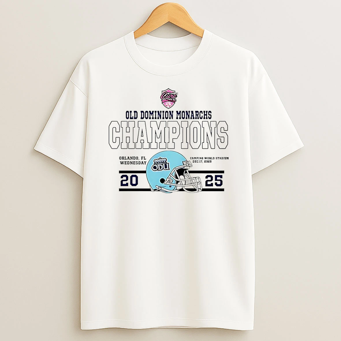 Old Dominion Monarchs Football 2025 Cure Bowl Champions Helmet T Shirt
