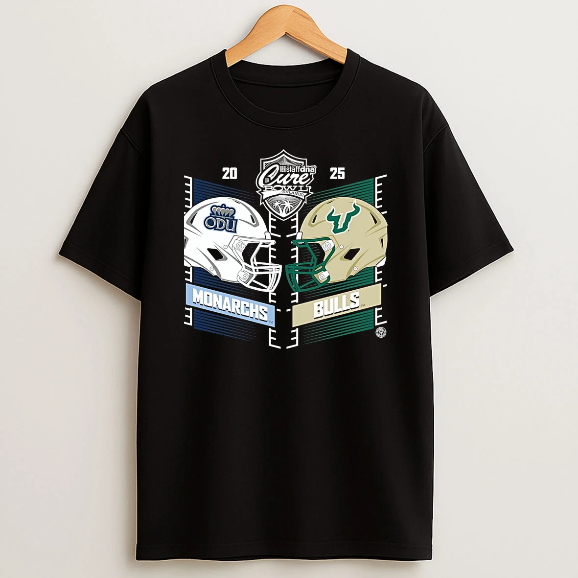 Old Dominion Monarchs Vs South Florida Bulls 2025 Cure Bowl Head To Head T Shirt