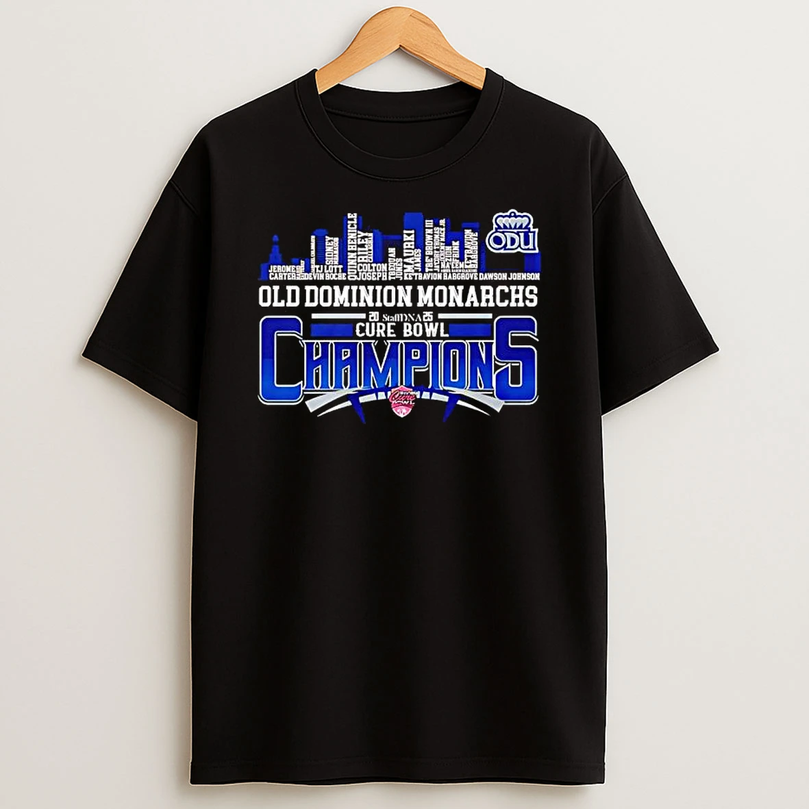 Old Dominion University Odu Champions At Cure Bowl 2025 Skyline T Shirt
