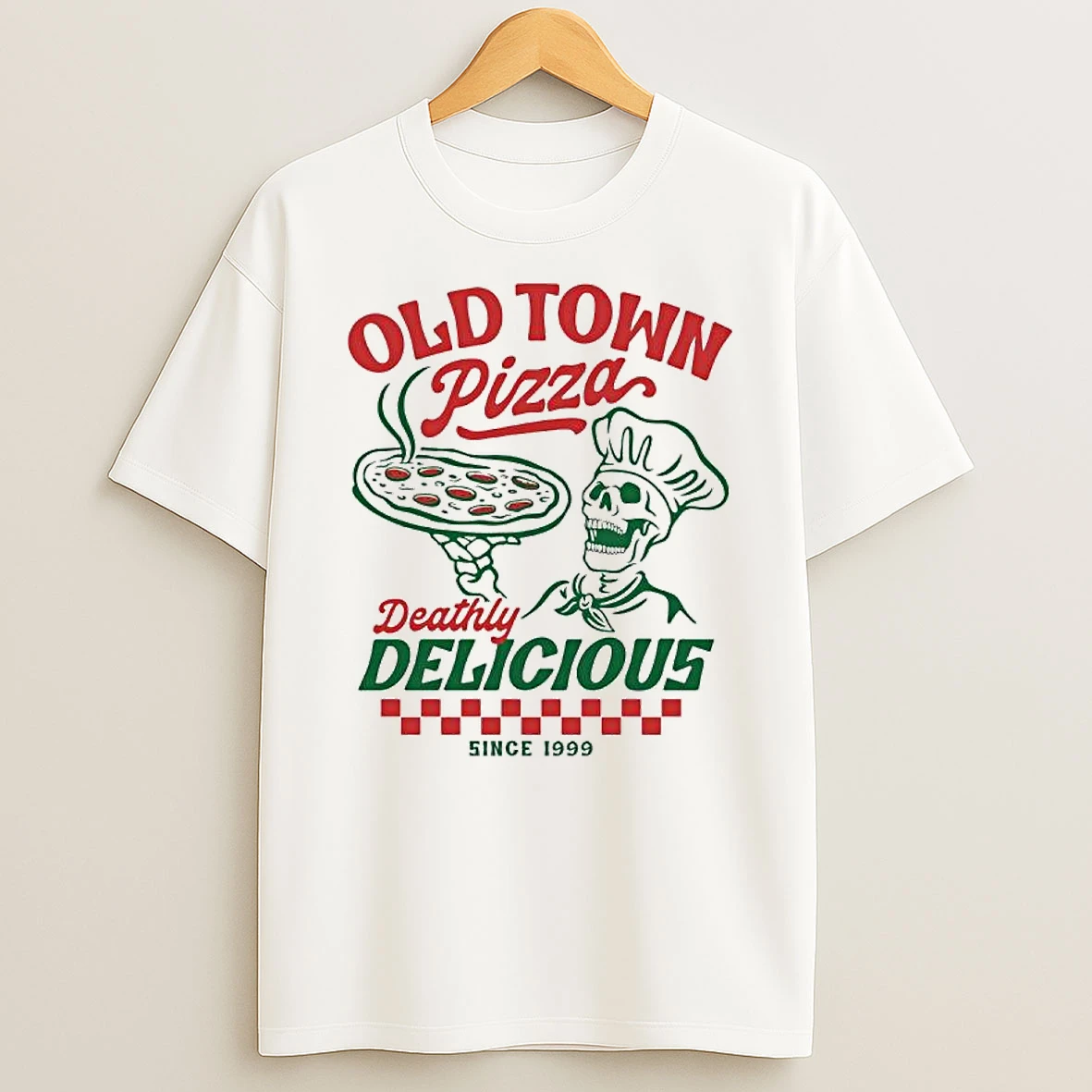 Old Town Pizza Deathly Delicious Since 1999 Skeleton Graphic T Shirt