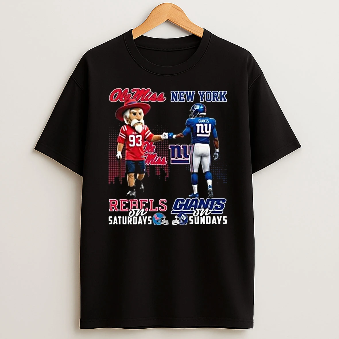 Ole Miss Rebels On Saturdays X New York Giants On Sundays Mascot 2025 T Shirt