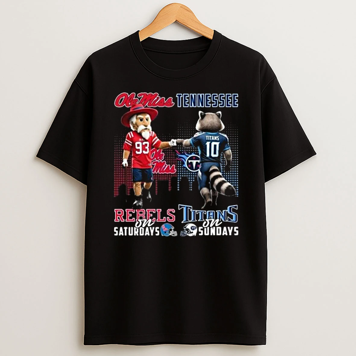 Ole Miss Rebels On Saturdays X Tennessee Titan On Sundays Mascot 2025 T Shirt