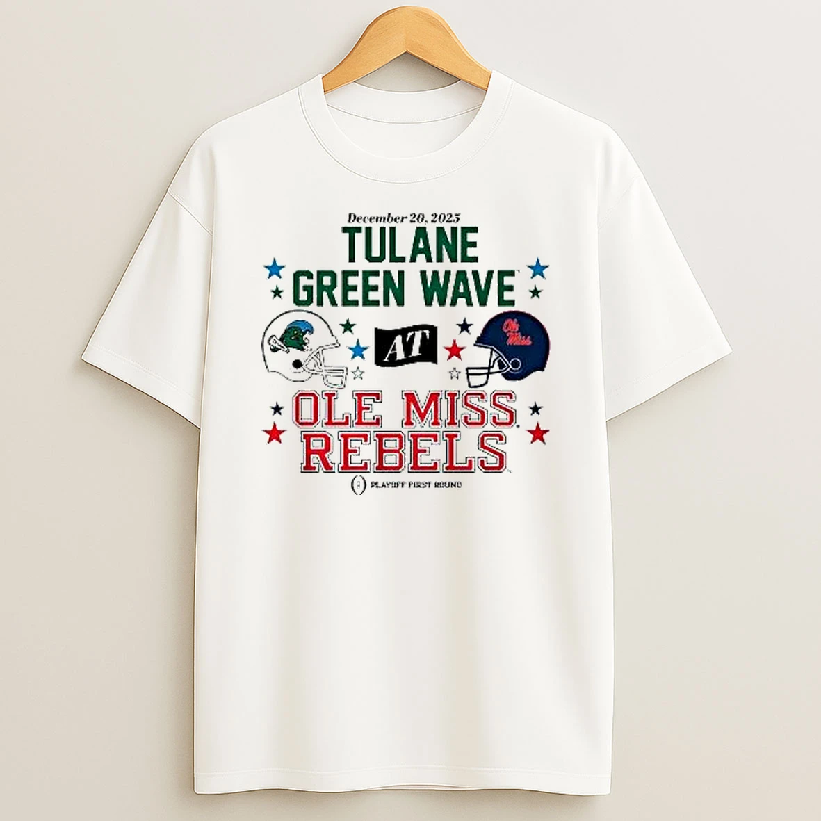 Ole Miss Rebels Tulane Green Wave 2025 Cfp First Round Matchup Helmet T Shirt