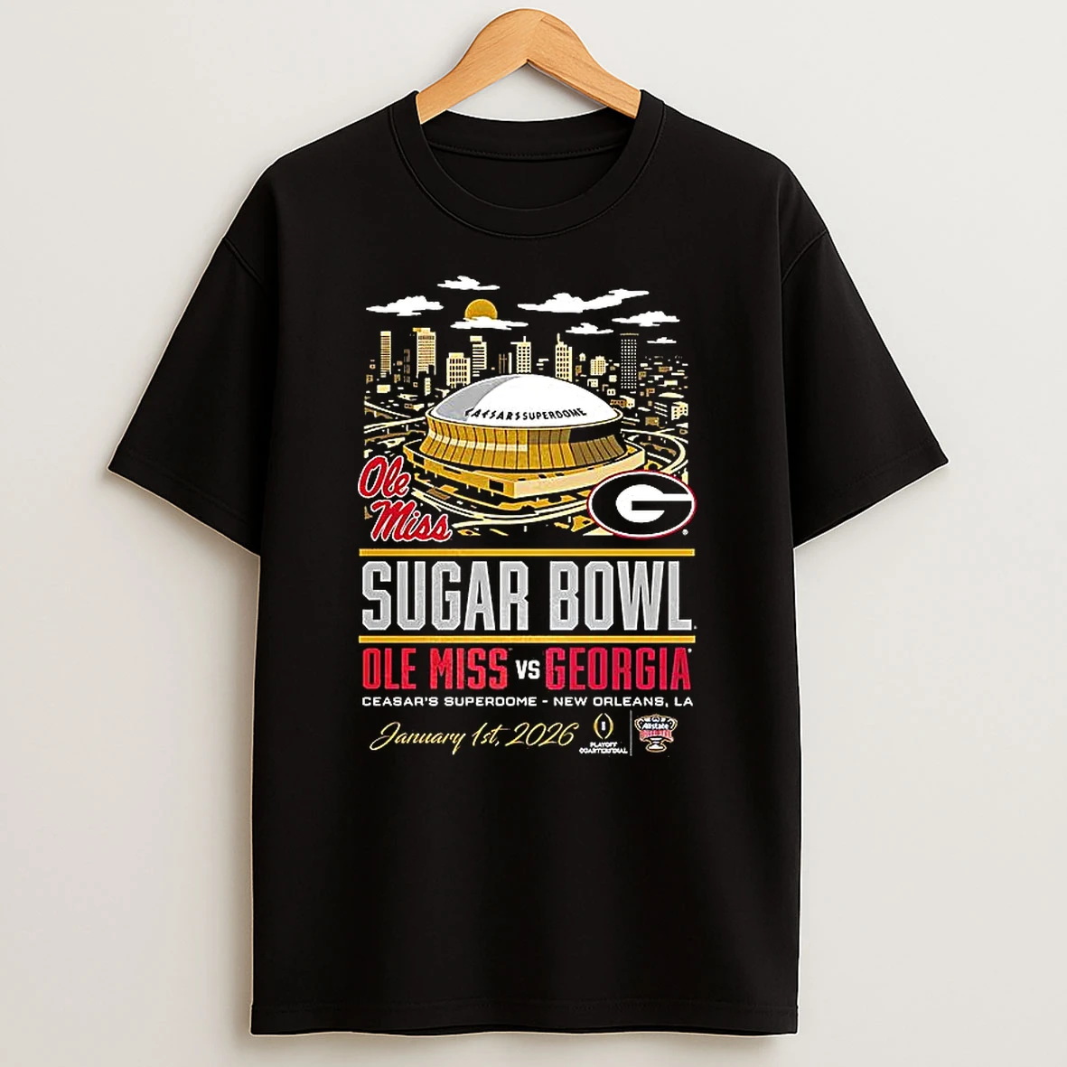 Ole Miss Rebels Vs Georgia Bulldogs Ncaa Cfp Sugar Bowl 2026 Caesars Superdome Stadium T Shirt