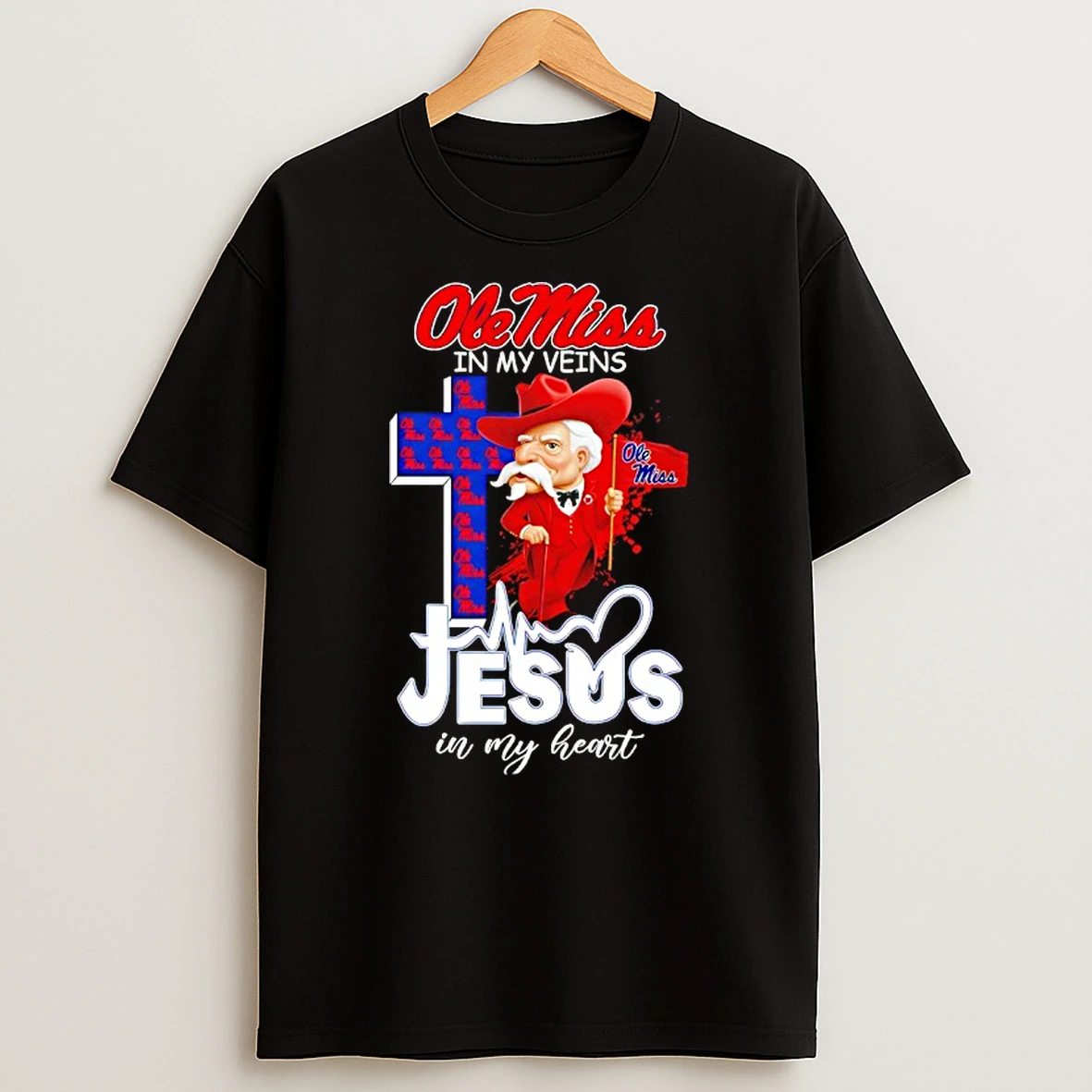 Ole Miss In My Veins Jesus In My Heart Flag T Shirt
