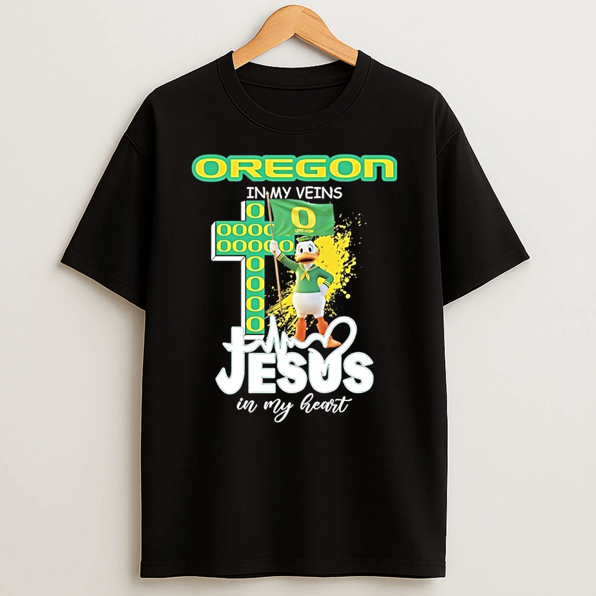 Oregon Ducks Cross In My Veins Jesus In My Heart Mascot T Shirt