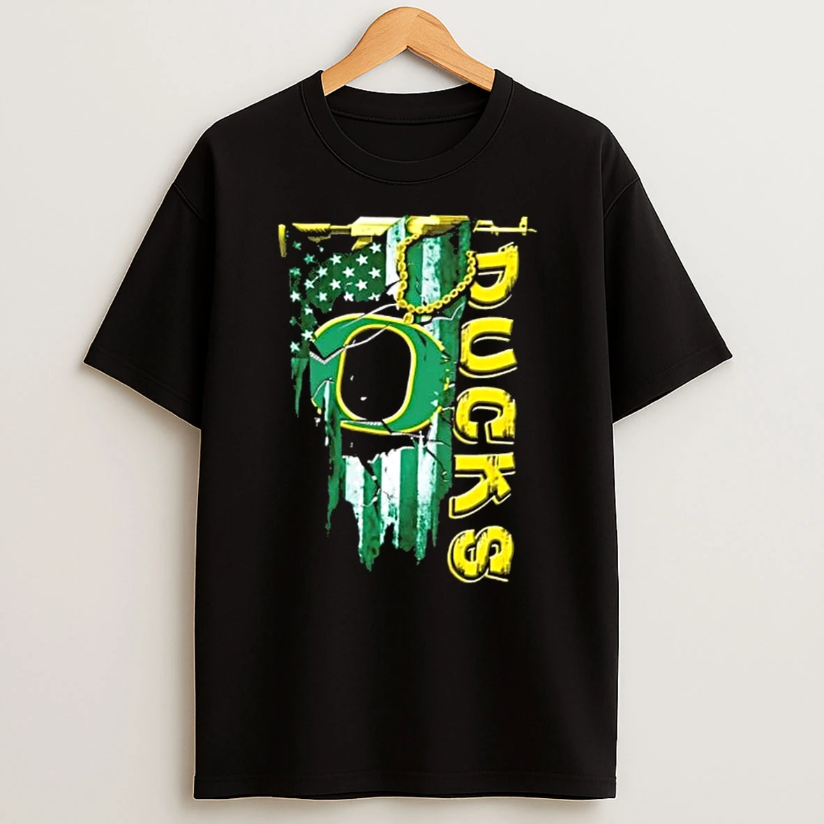 Oregon Ducks Football Battle Shattered Usa Flag Rip Design T Shirt