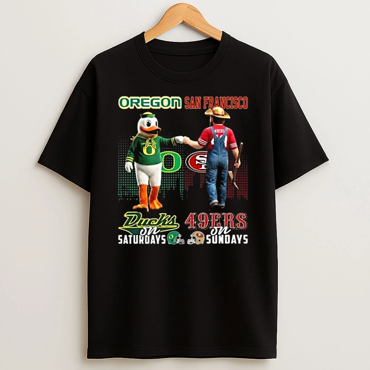 Oregon Ducks On Saturdays X San Francisco 49ers On Sundays Mascot 2025 T Shirt