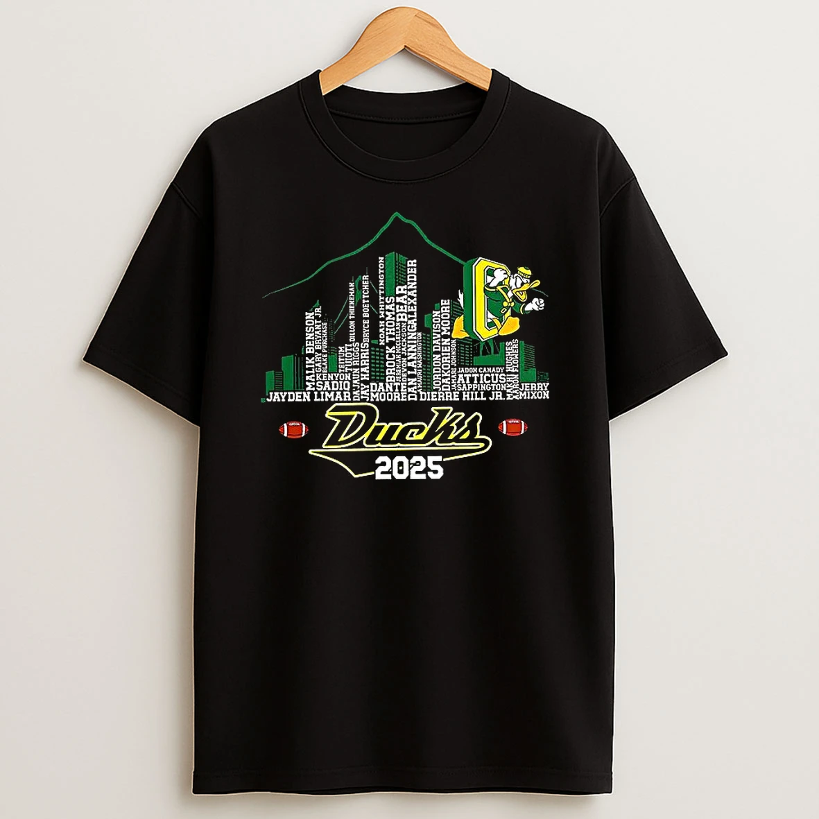 Oregon Ducks Football Name Player 2025 City Skyline Mountain T Shirt