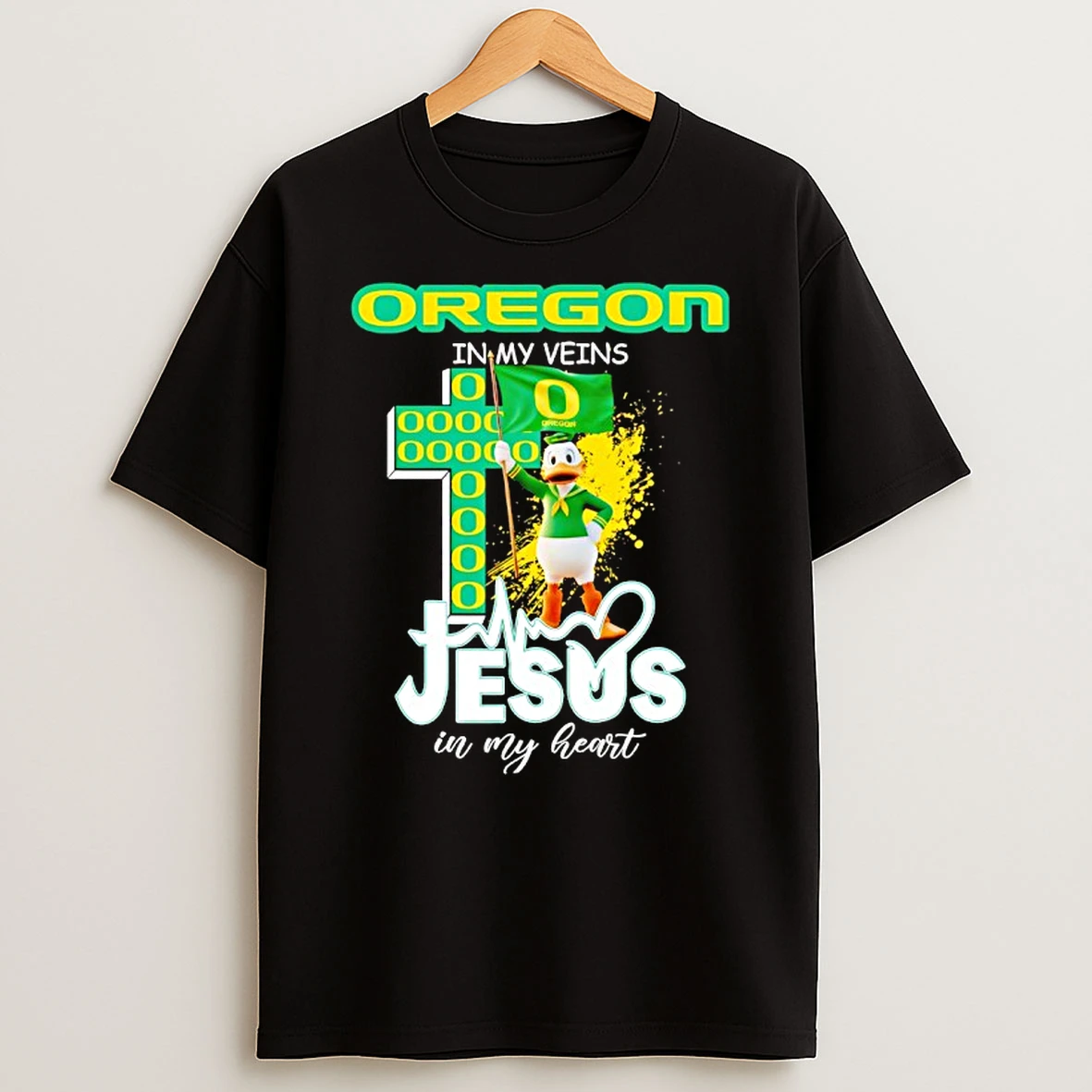 Oregon Ducks In My Veins Jesus In My Heart Flag T Shirt