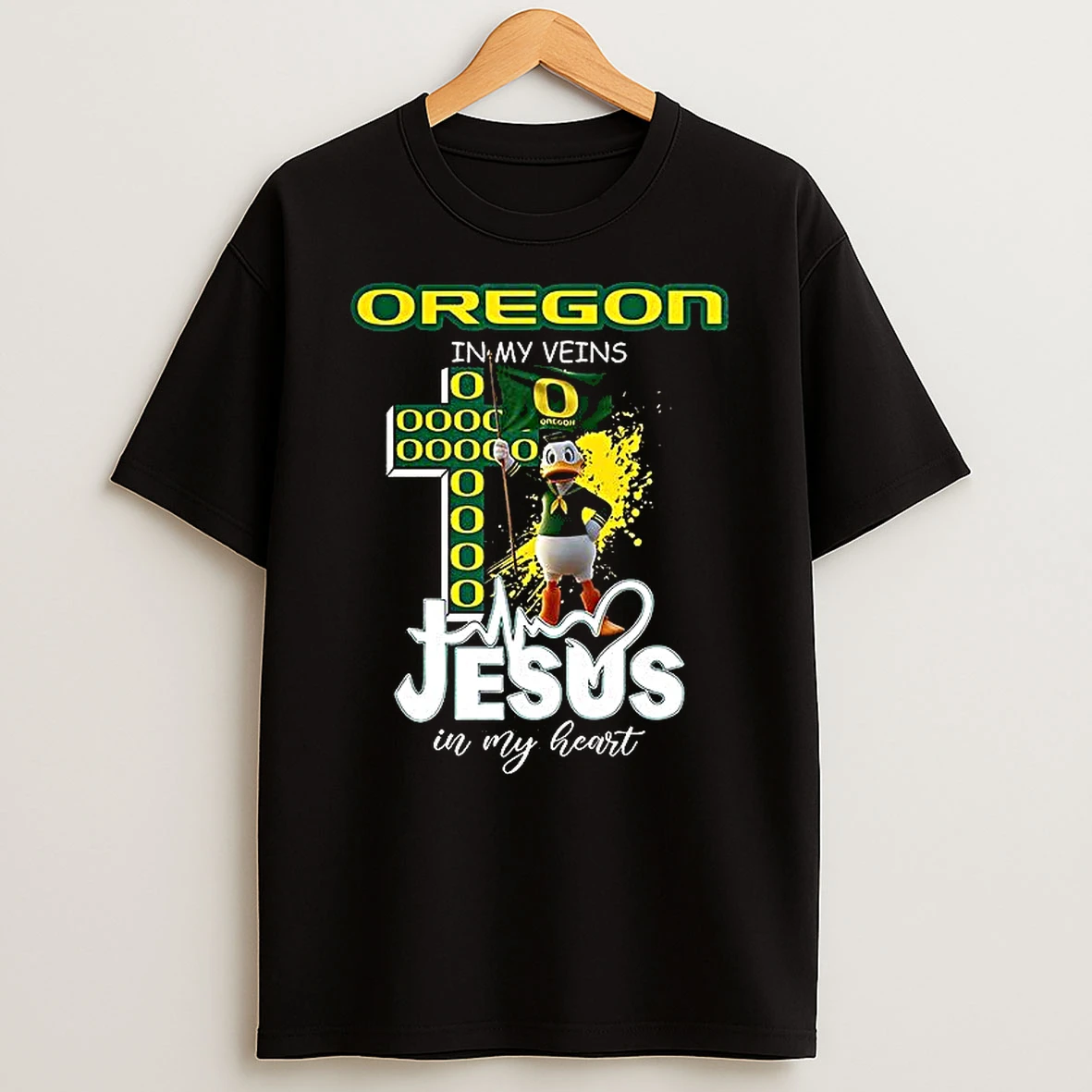 Oregon Ducks Mascot Flag In My Veins Jesus In My Heart T Shirt