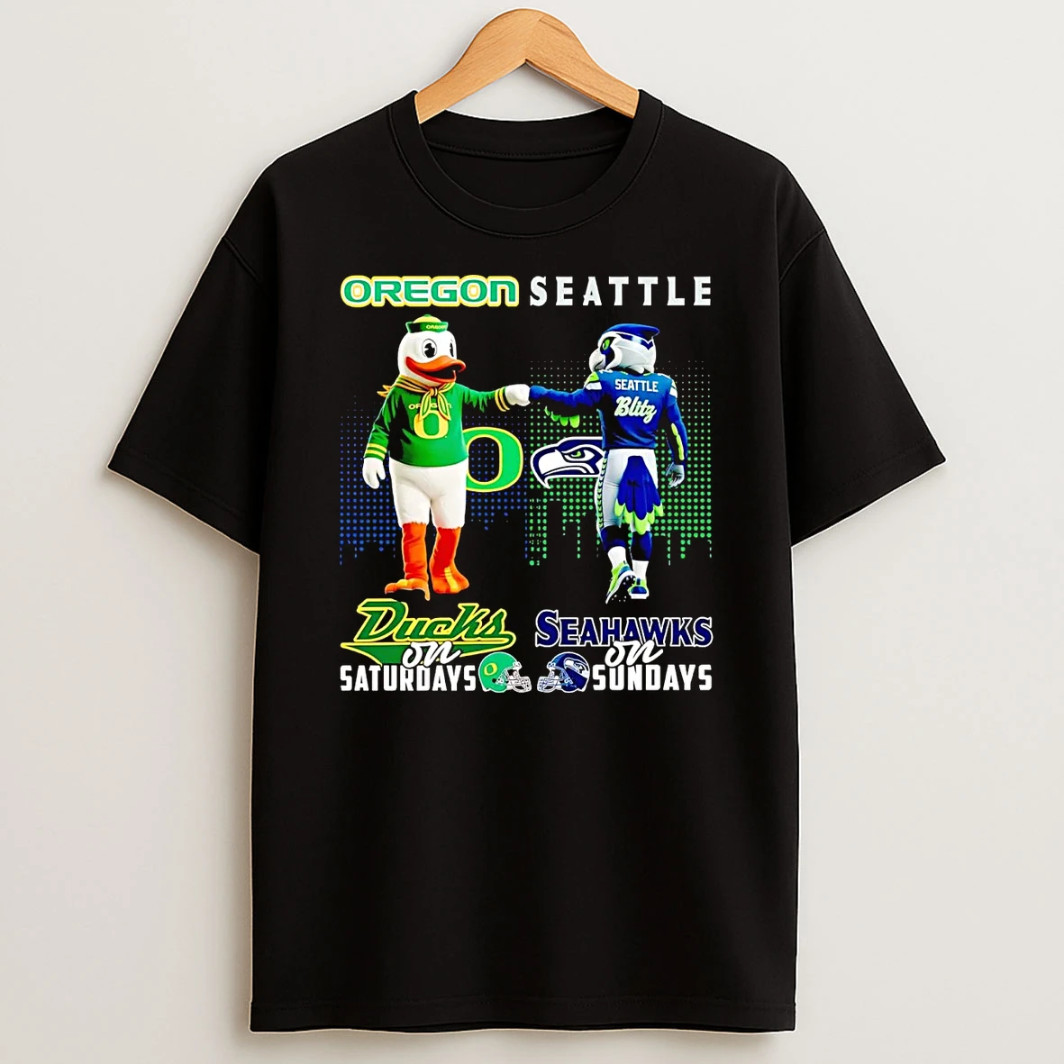 Oregon Ducks On Saturdays Seattle Seahawks On Sundays Mascot T Shirt